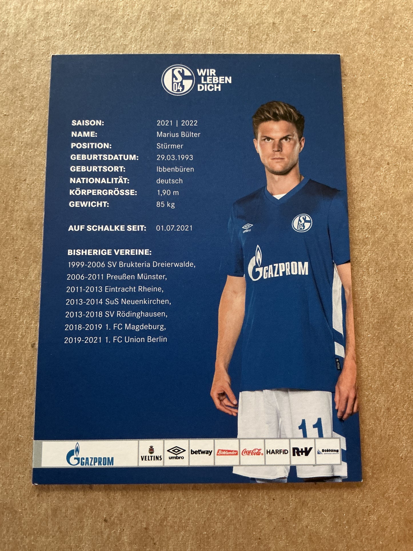 Marius Bülter, Germany 🇩🇪 FC Schalke 04 2021/22 hand signed