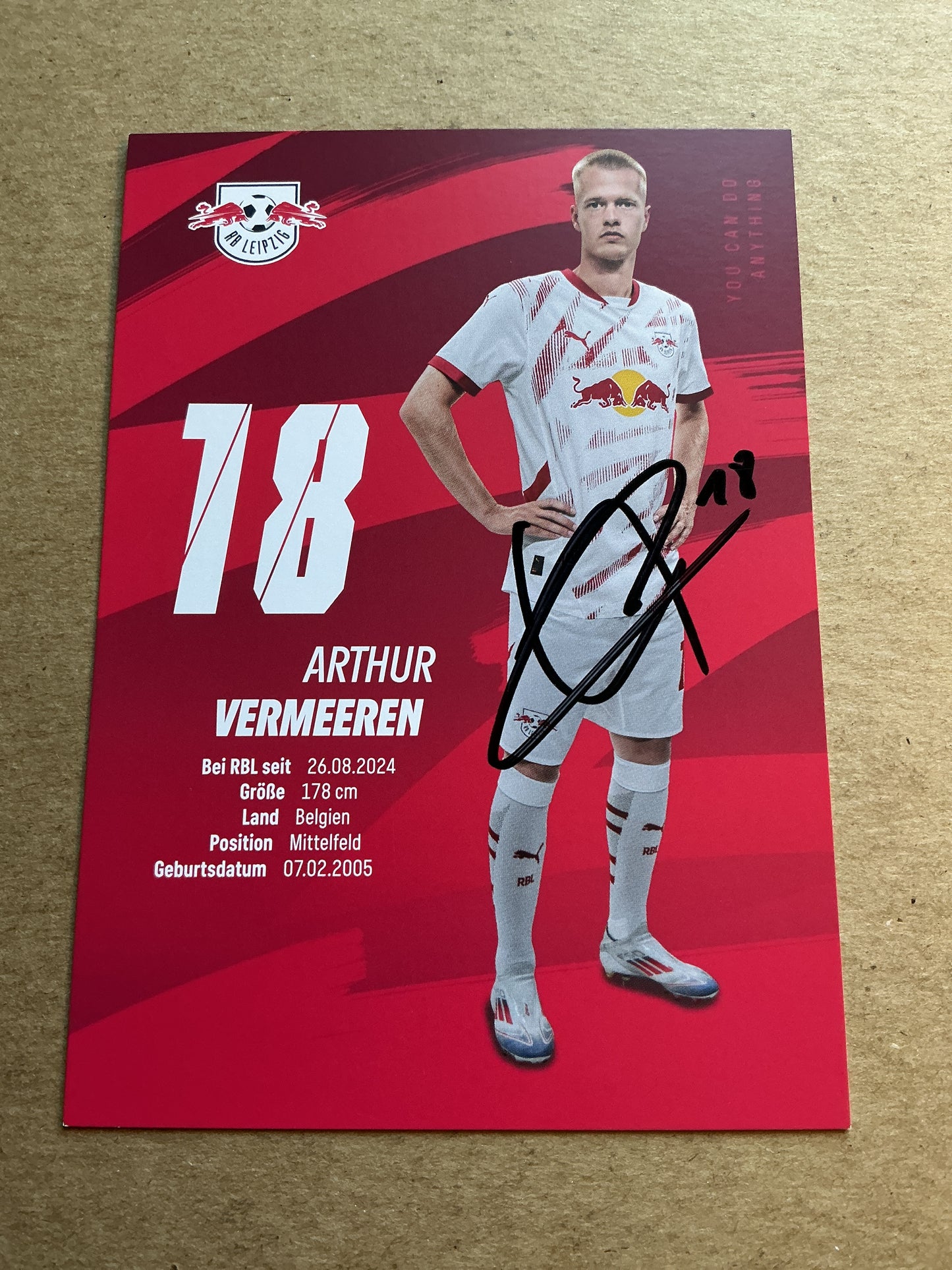 Arthur Vermeeren, Belgium 🇧🇪 RB Leipzig 2024/25 hand signed