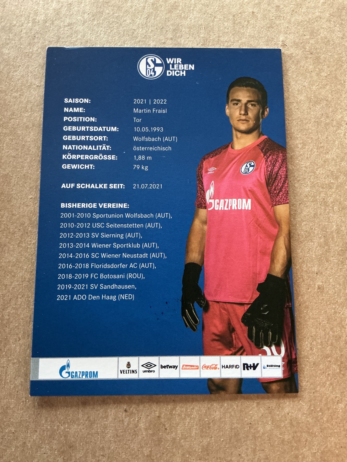Martin Fraisl, Austria 🇦🇹 FC Schalke 04 2021/22 hand signed