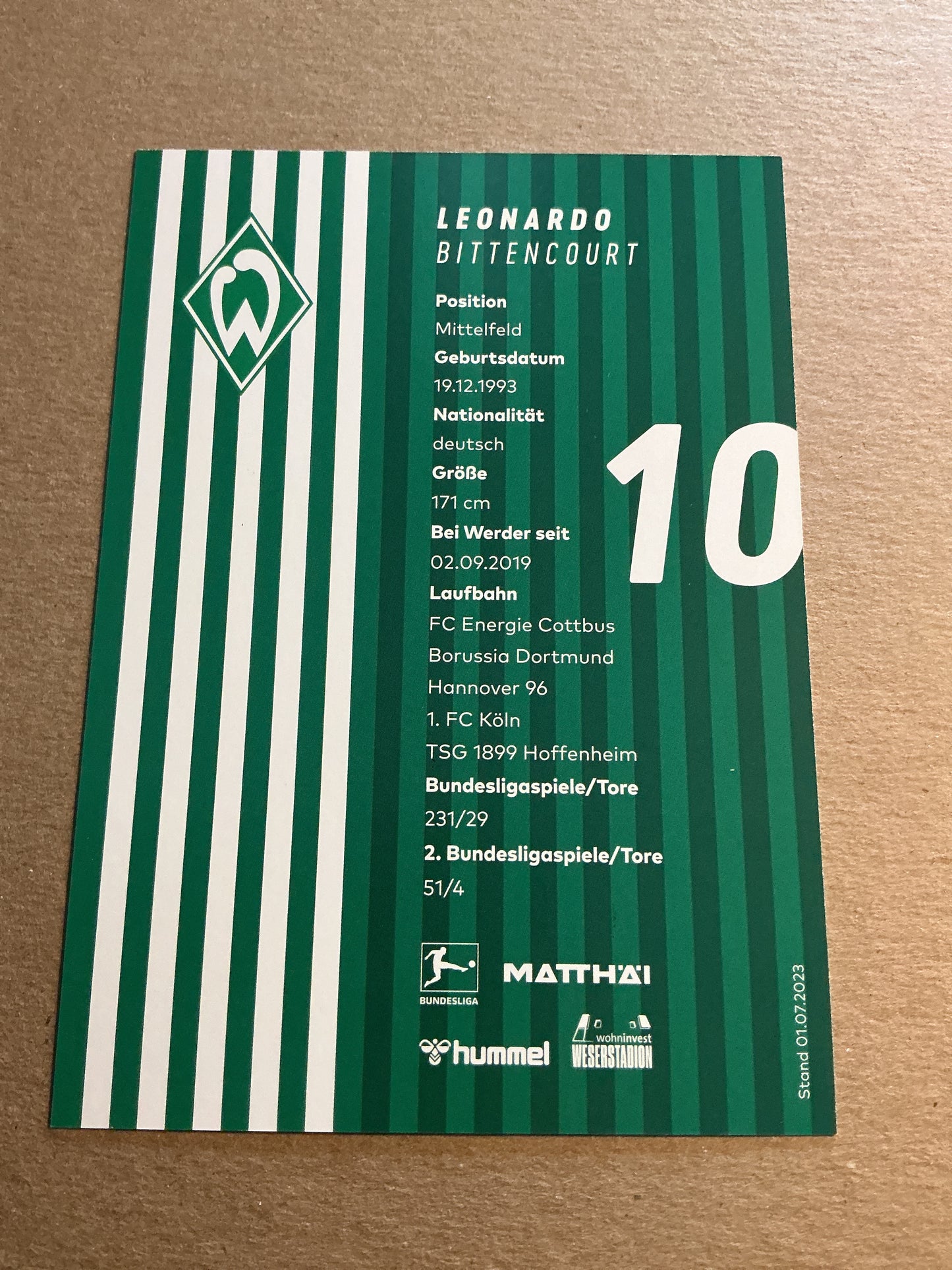 Leonardo Bittencourt, Germany 🇩🇪 SV Werder Bremen 2023/24 hand signed
