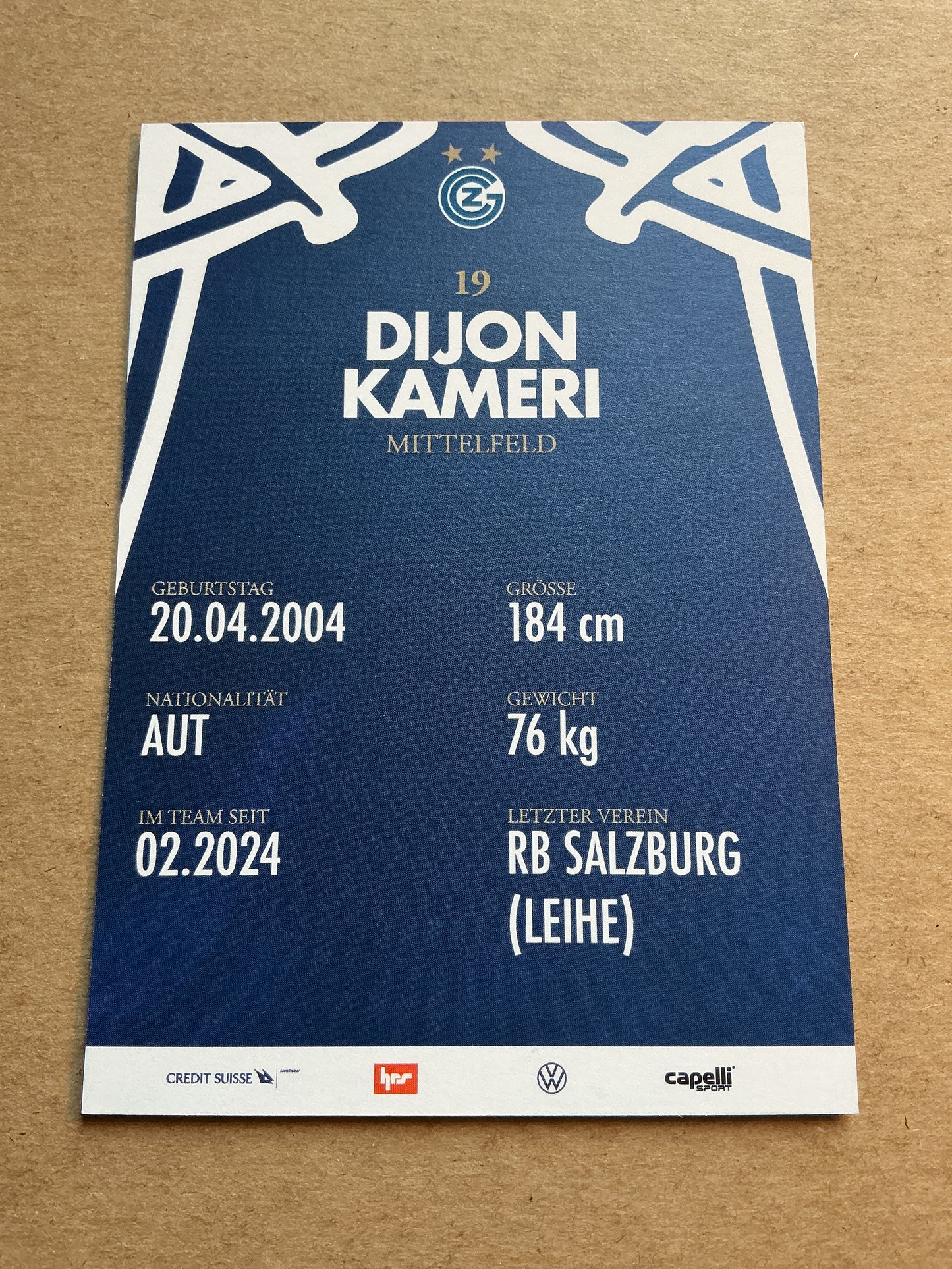 Dijon Kameri, Austria 🇦🇹 Grasshopper Club Zürich 2023/24 hand signed