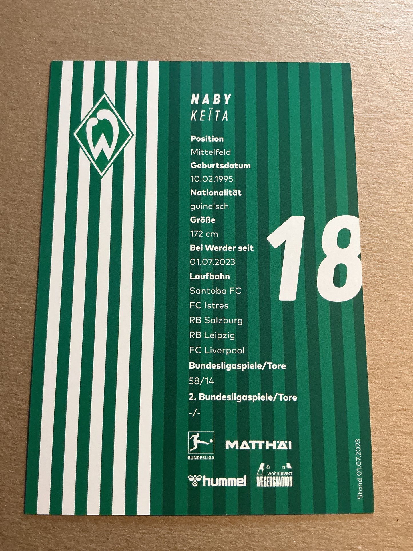Naby Keita, Guinea 🇬🇳 SV Werder Bremen 2023/24 hand signed