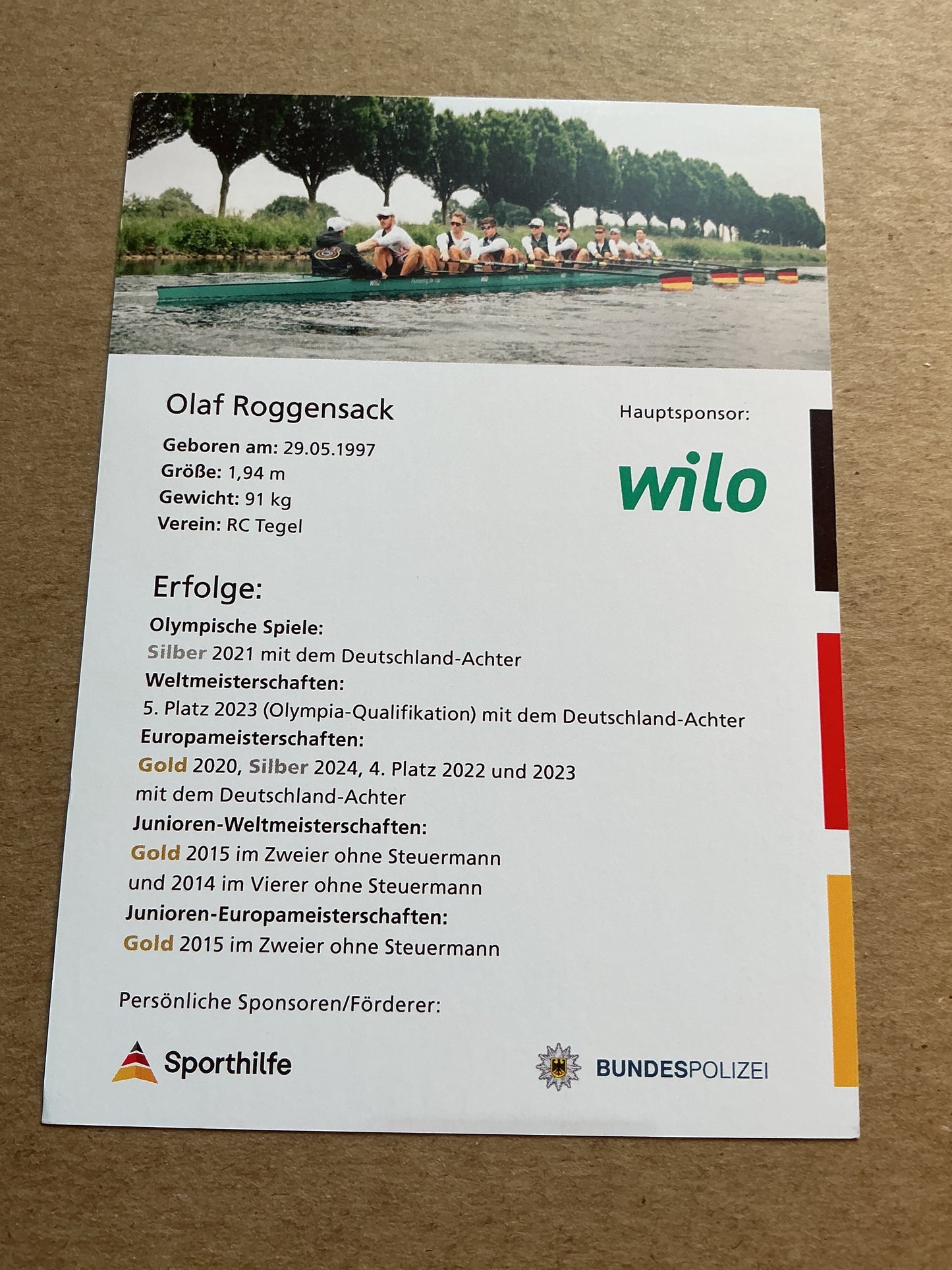 Olaf Roggensack, Germany 🇩🇪 Rowing Summer Olympics 2024 hand signed
