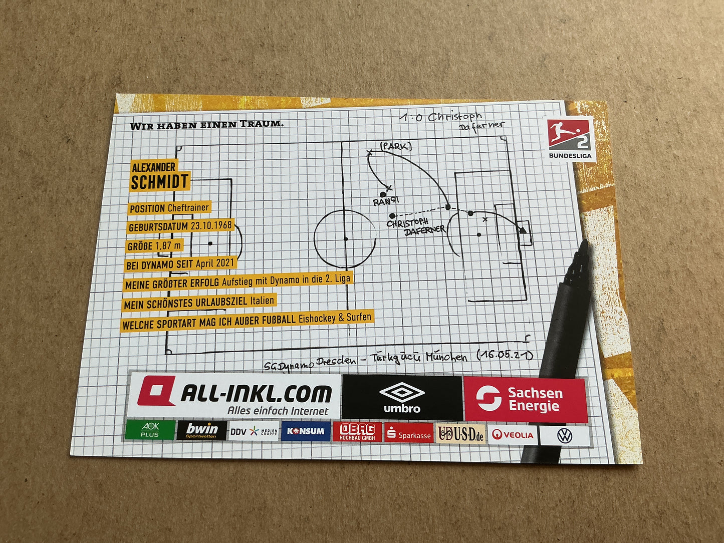 Alexander Schmidt, Germany π©πͺ Dynamo Dresden 2021/22 hand signed