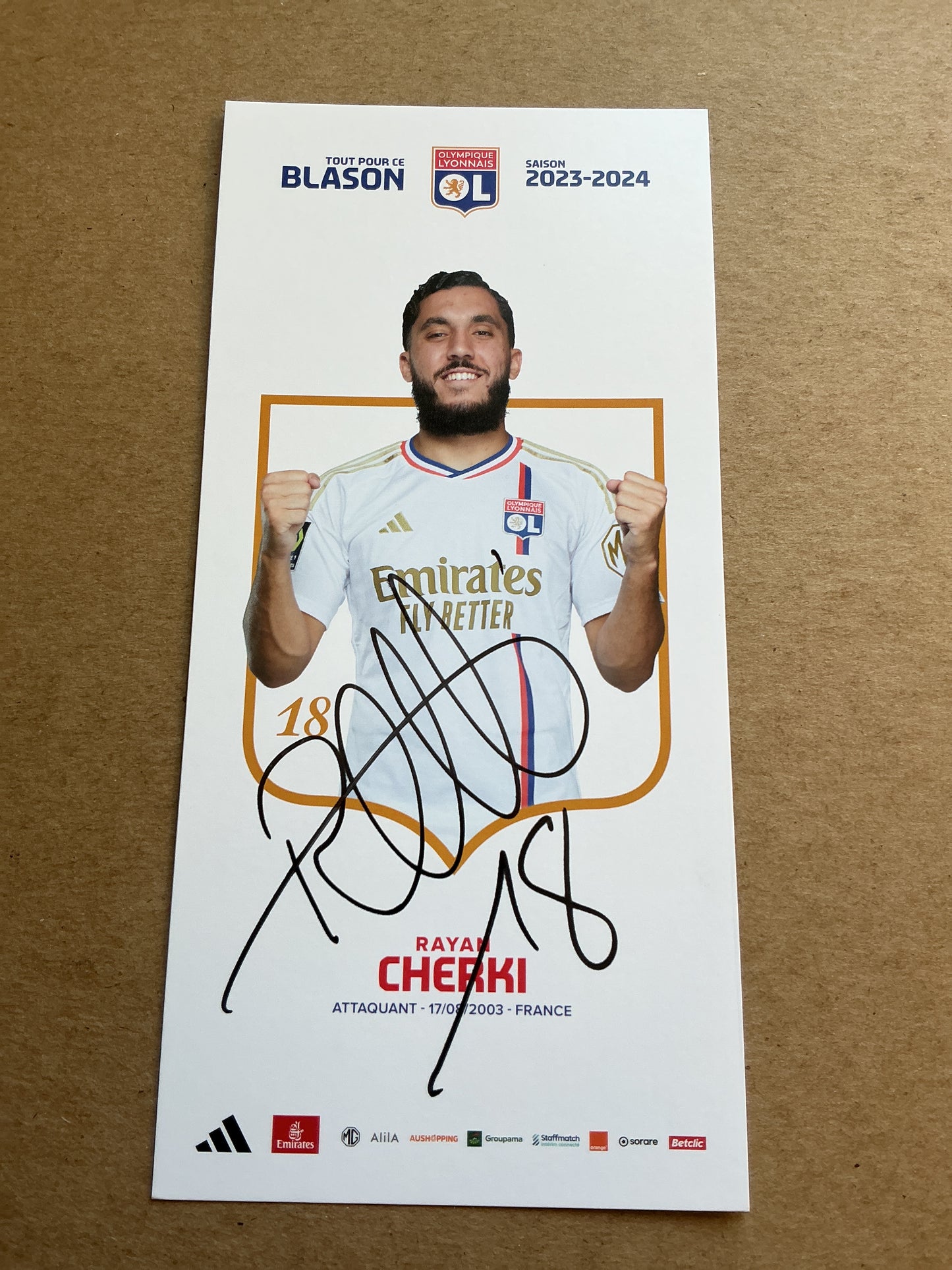 Rayan Cherki, France 🇫🇷 Olympique Lyon 2023/24 hand signed