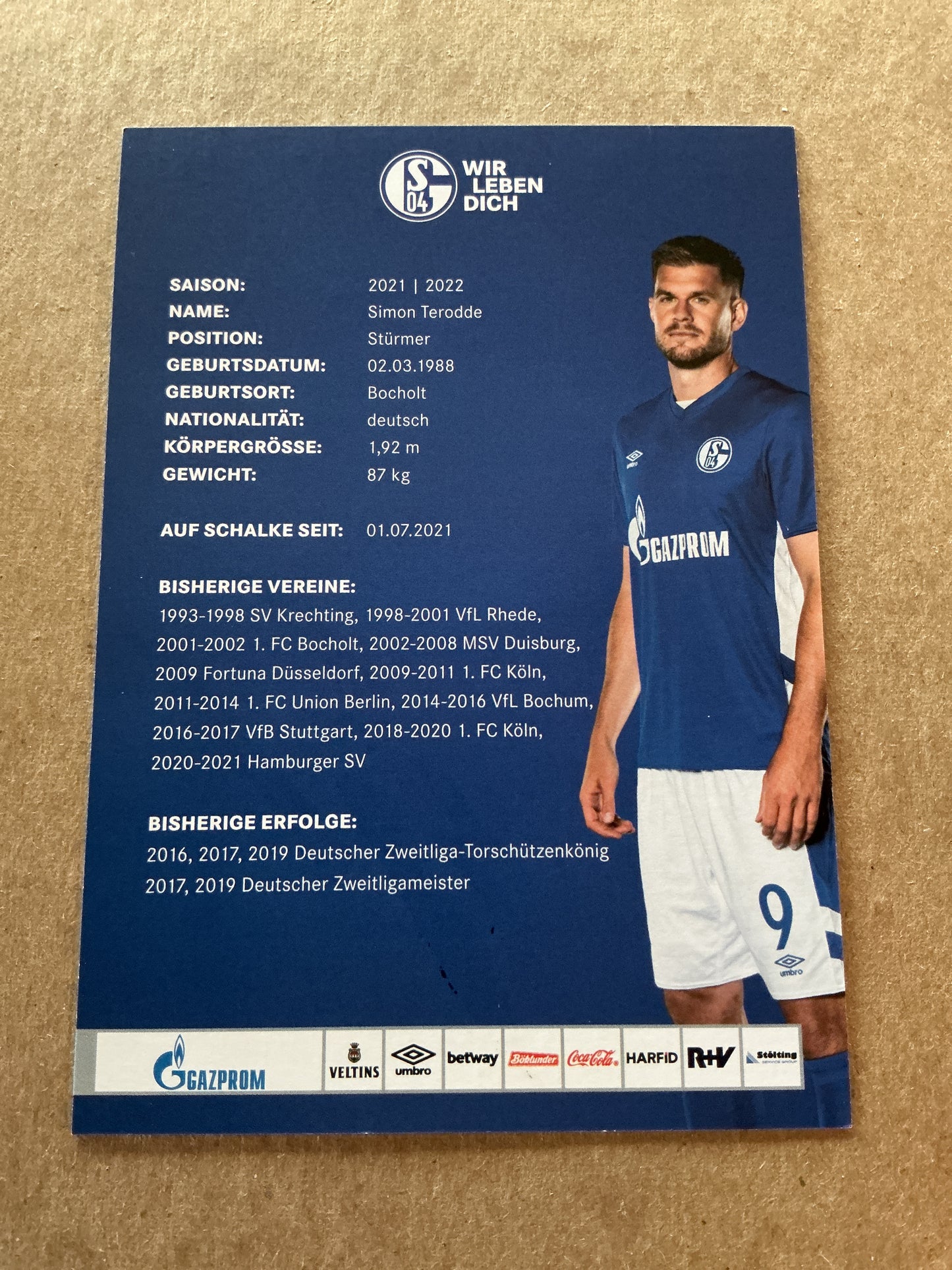 Simon Terodde, Germany π©πͺ FC Schalke 04 2021/22 hand signed