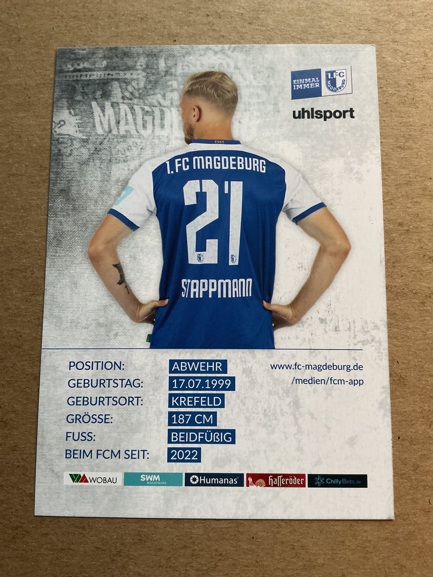 Tim Stappmann, Germany π©πͺ 1.FC Magdeburg 2022/23 hand signed