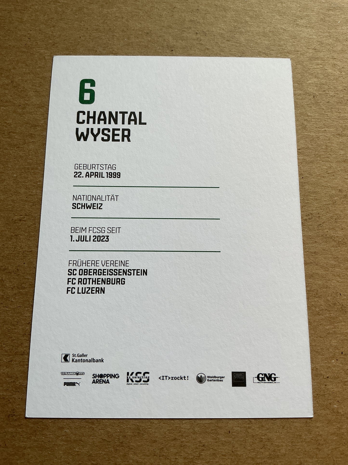 Chantal Wyser, Switzerland 🇨🇭 FC St. Gallen 2024/25 hand signed