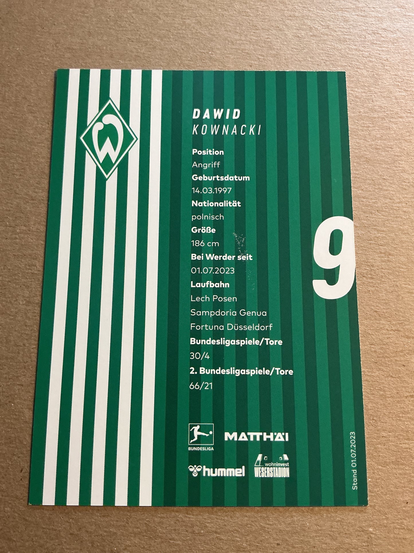 Dawid Kownacki, Poland 🇵🇱 SV Werder Bremen 2023/24 hand signed