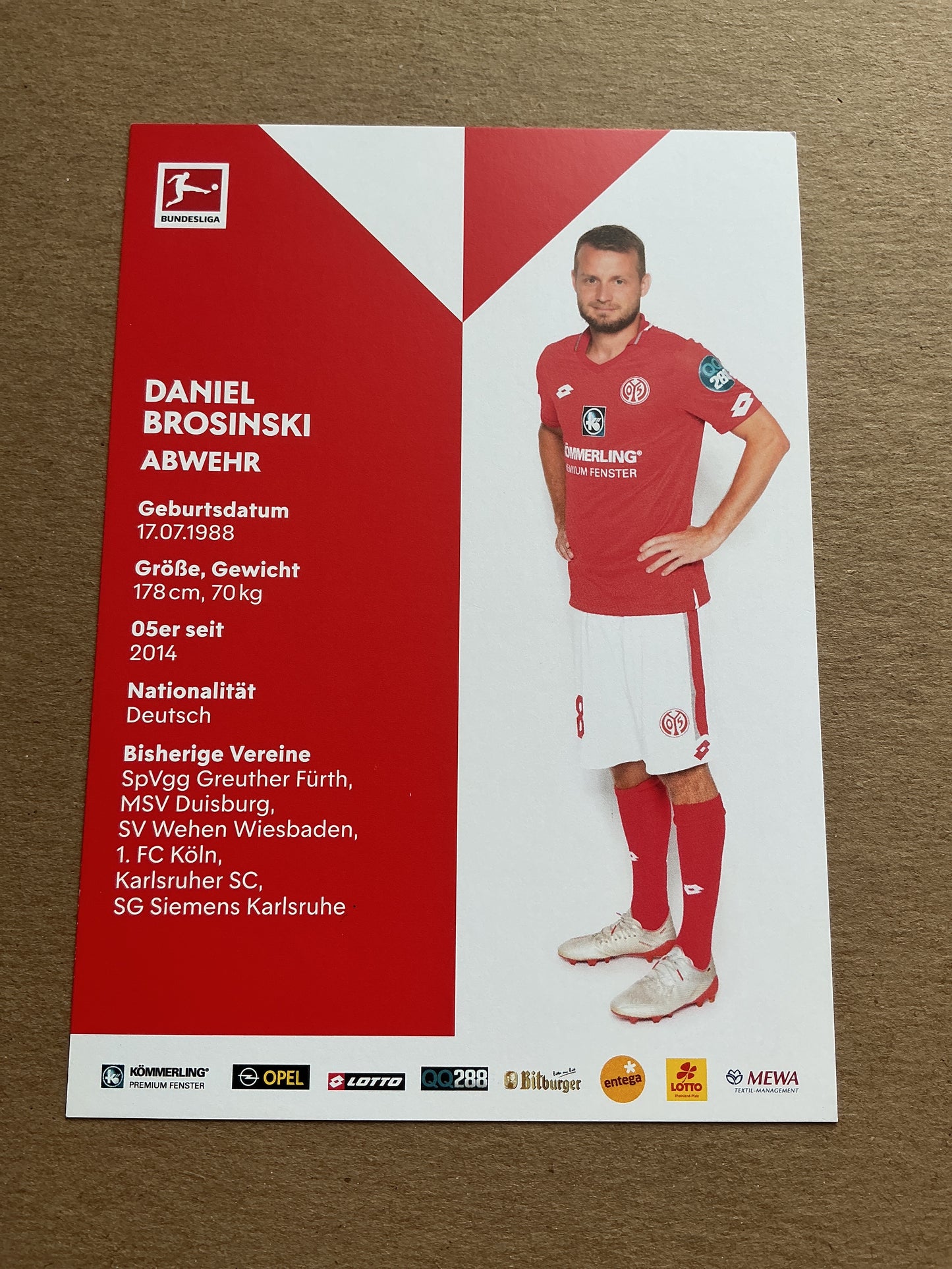 Daniel Brosinski, Germany 🇩🇪 FSV Mainz 05 2019/20 hand signed