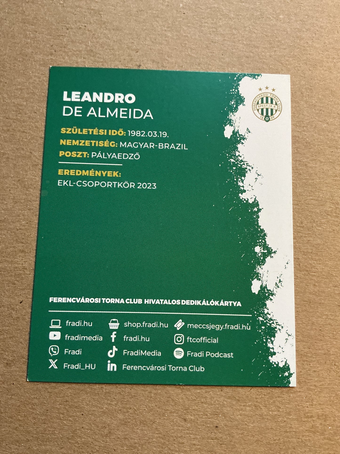 Leandro de Almeida, Brazil 🇧🇷 Ferencváros TC 2023/24 hand signed