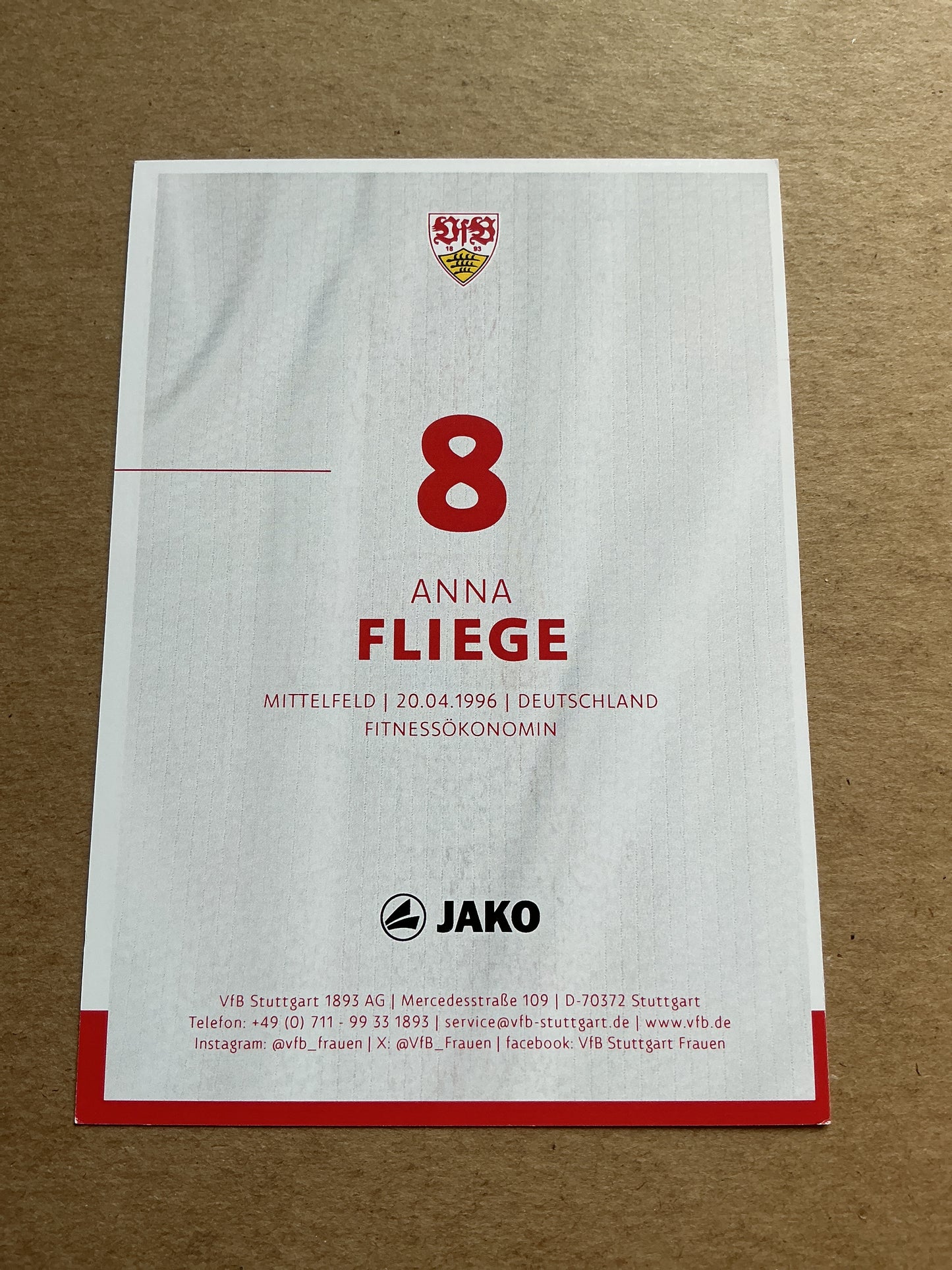 Anna Fliege, Germany π©πͺ VfB Stuttgart 2024/25 hand signed