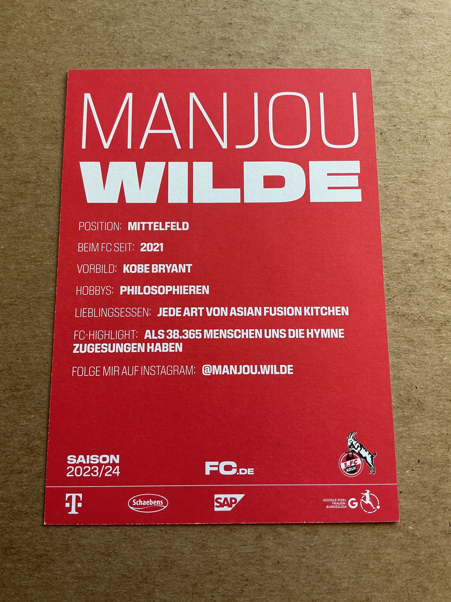 Manjou Wilde, Germany 🇩🇪 1.FC Köln 2023/24 hand signed