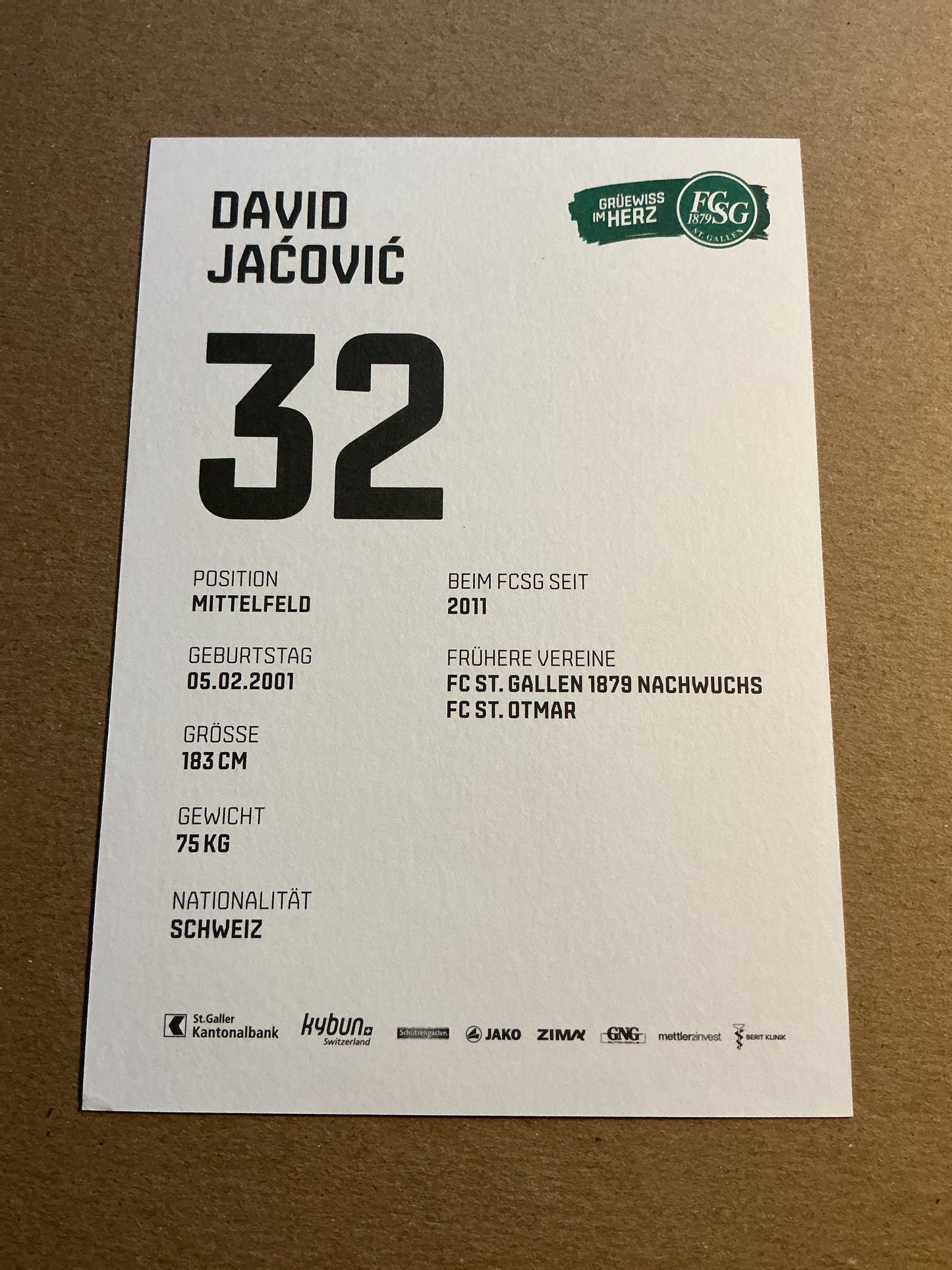 David Jaćović, Switzerland 🇨🇭 FC St. Gallen 2021/22 hand signed