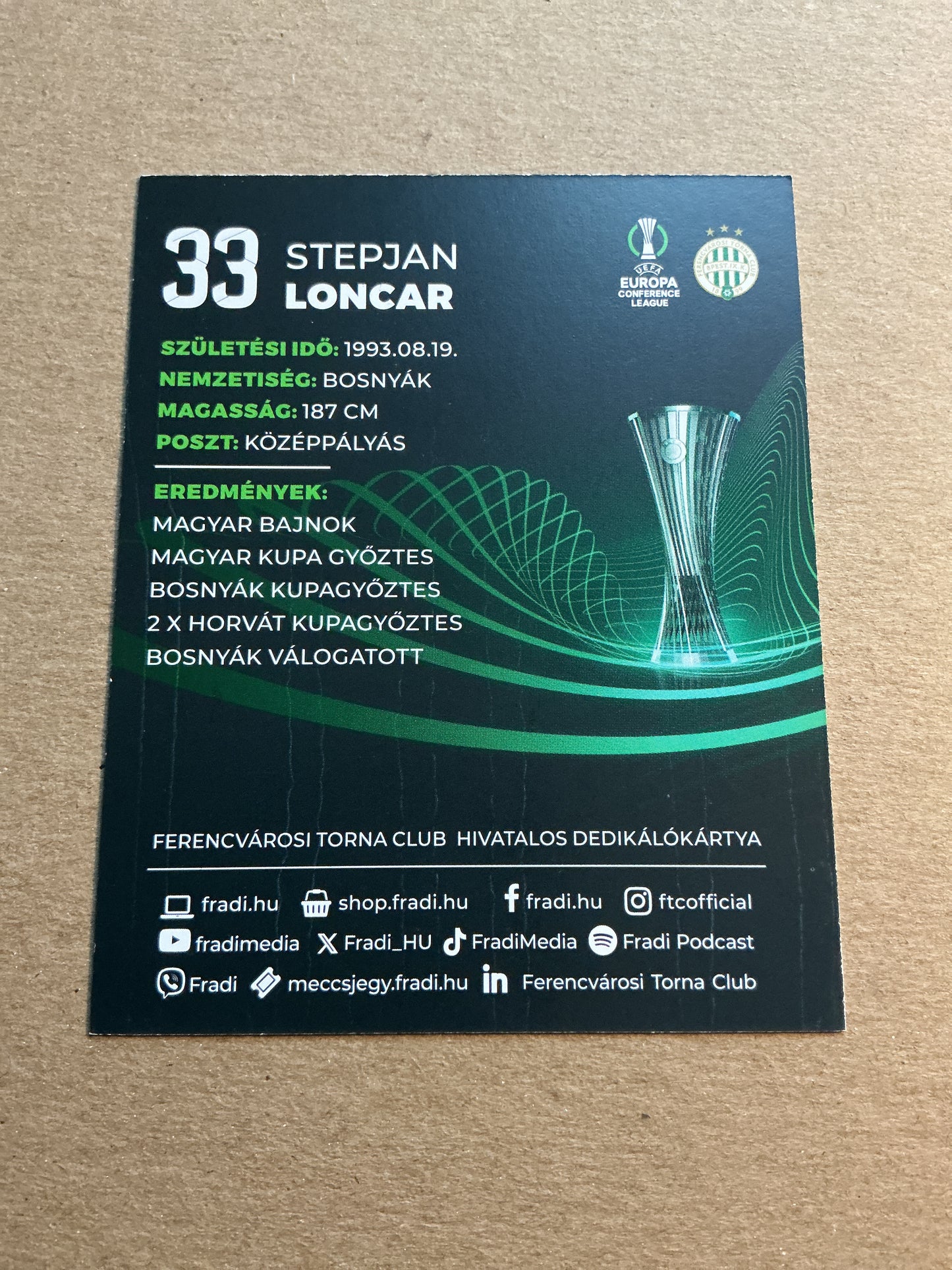 Stepjan Loncar, Bosnia 🇧🇦 Ferencváros TC 2023/24 hand signed