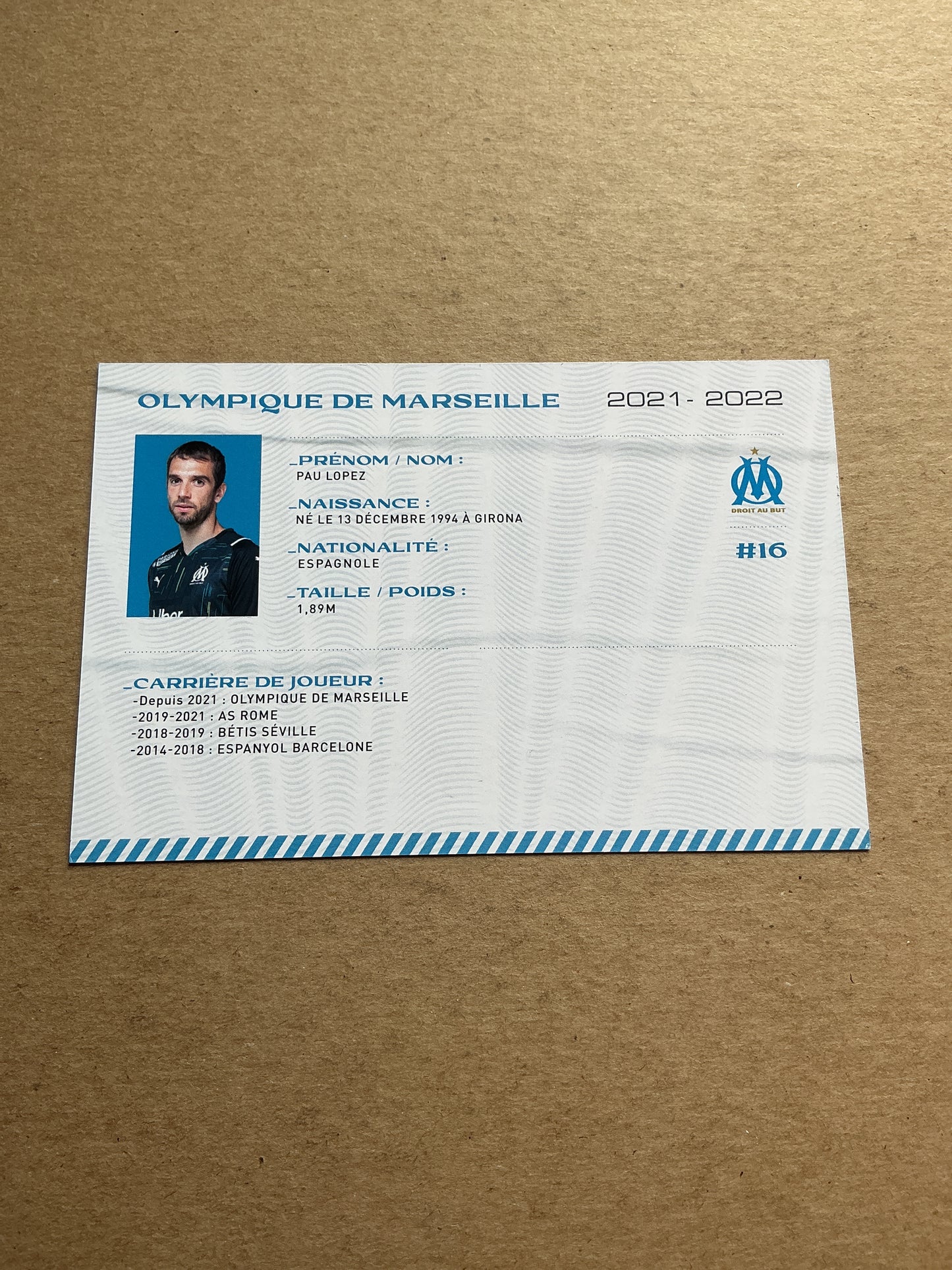 Pau Lopez, Spain 🇪🇸 Olympique Marseille 2021/22 hand signed