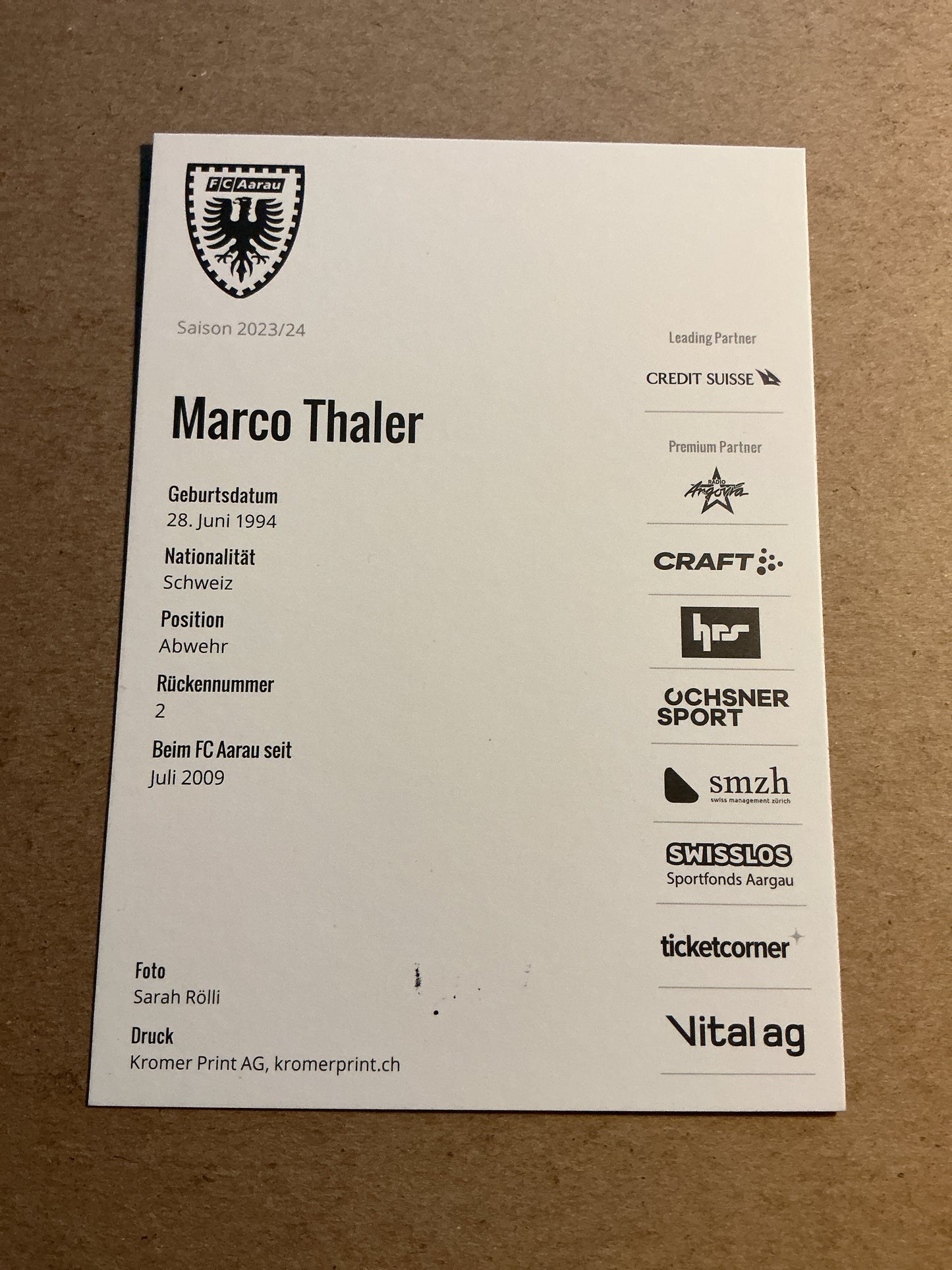 Marco Thaler, Switzerland 🇨🇭FC Aarau 2023/24 hand signed