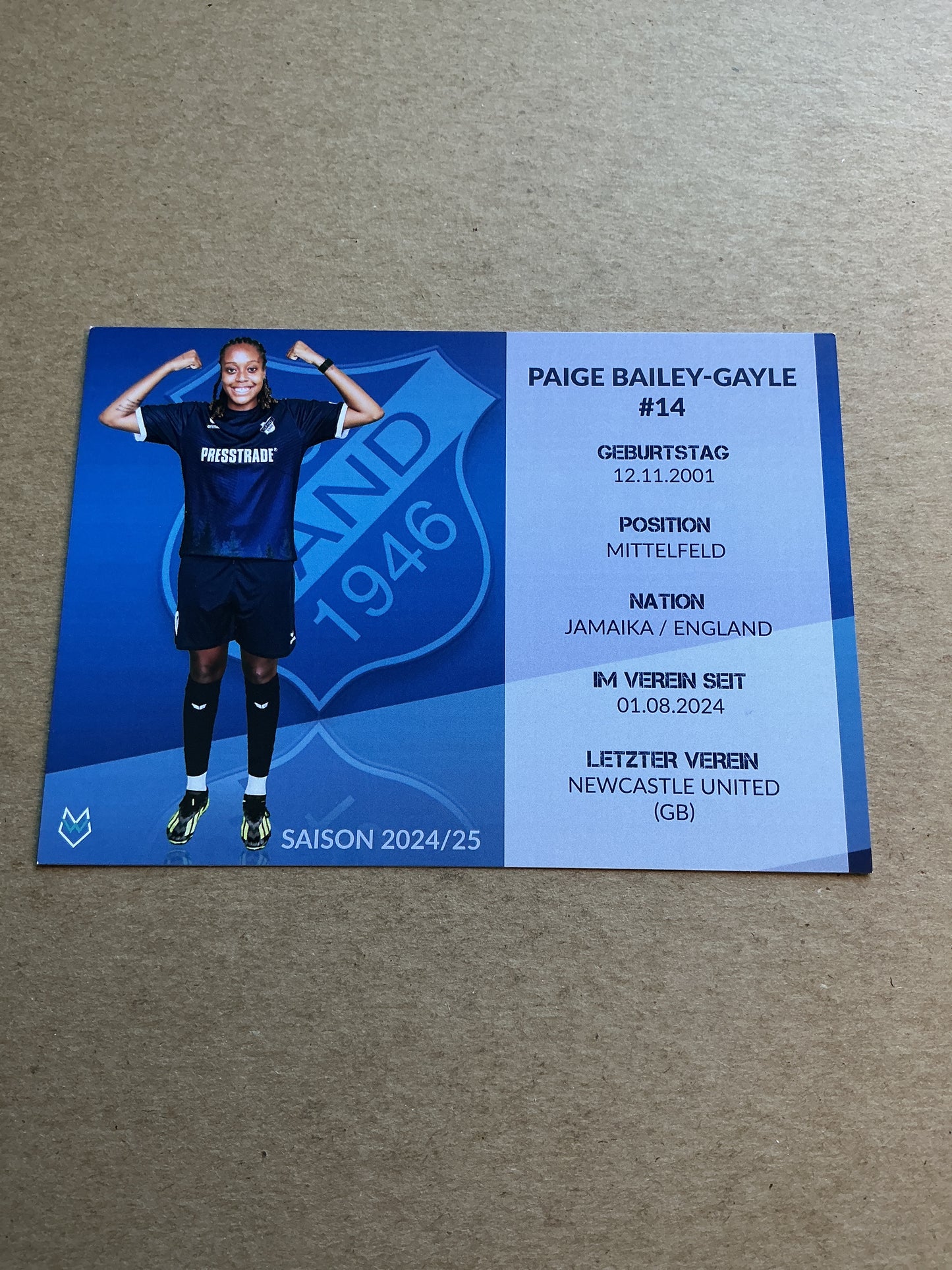 Paige Bailey-Gayle, Jamaica 🇯🇲 SC Sand 2024/25 hand signed