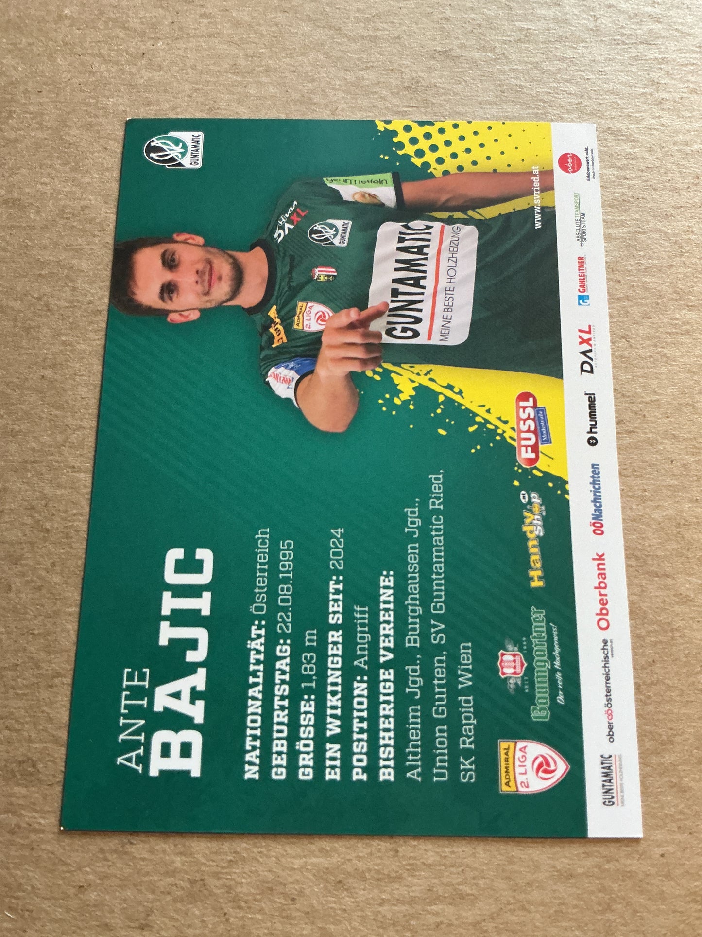 Ante Bajic, Austria 🇦🇹 SV Ried 2024/25 hand signed