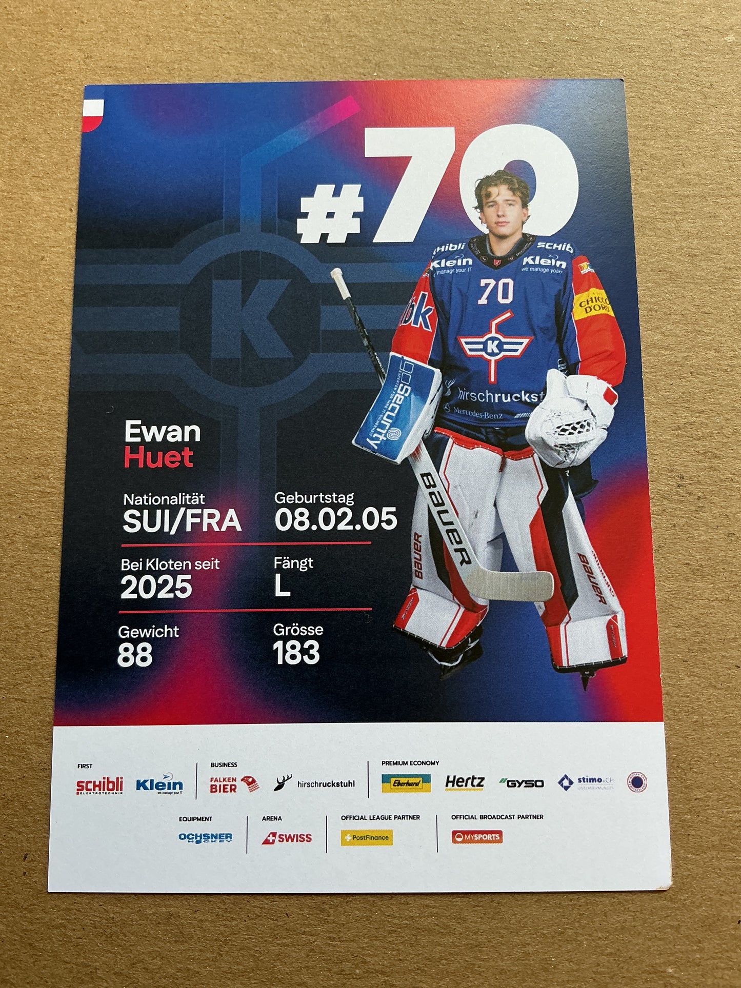 Ewan Huet, France π«π· EHC Kloten 2025/26 hand signed