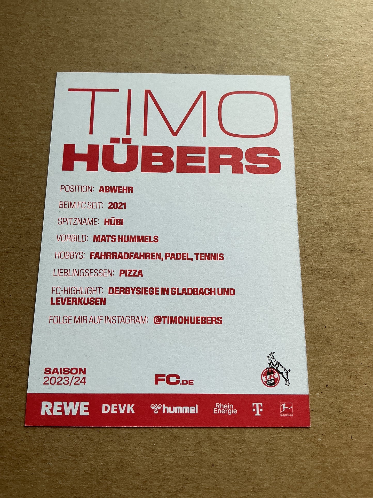 Timo Hübers, Germany 🇩🇪 1.FC Köln 2023/24 hand signed