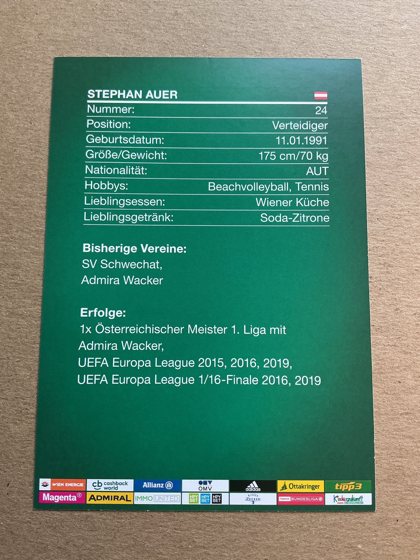 Stephan Auer, Austria 🇦🇹 Rapid Wien 2019/20 hand signed