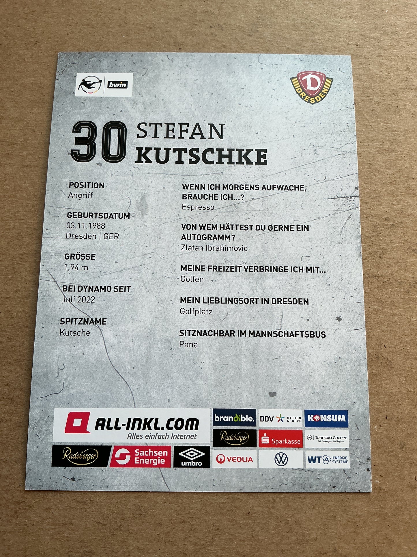 Stefan Kutschke, Germany π©πͺ Dynamo Dresden 2023/24 hand signed