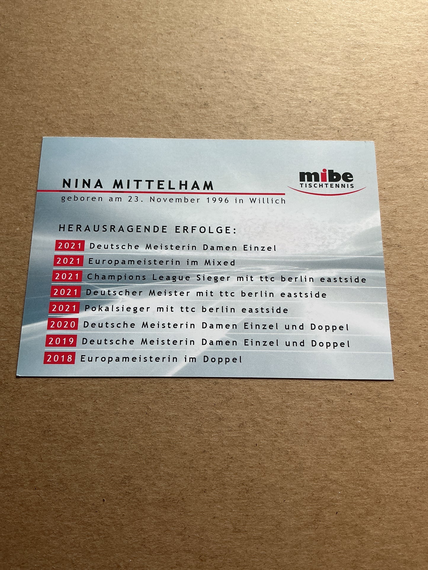 Nina Mittelham, Germany 🇩🇪 Table Tennis Summer Olympics 2024 hand signed