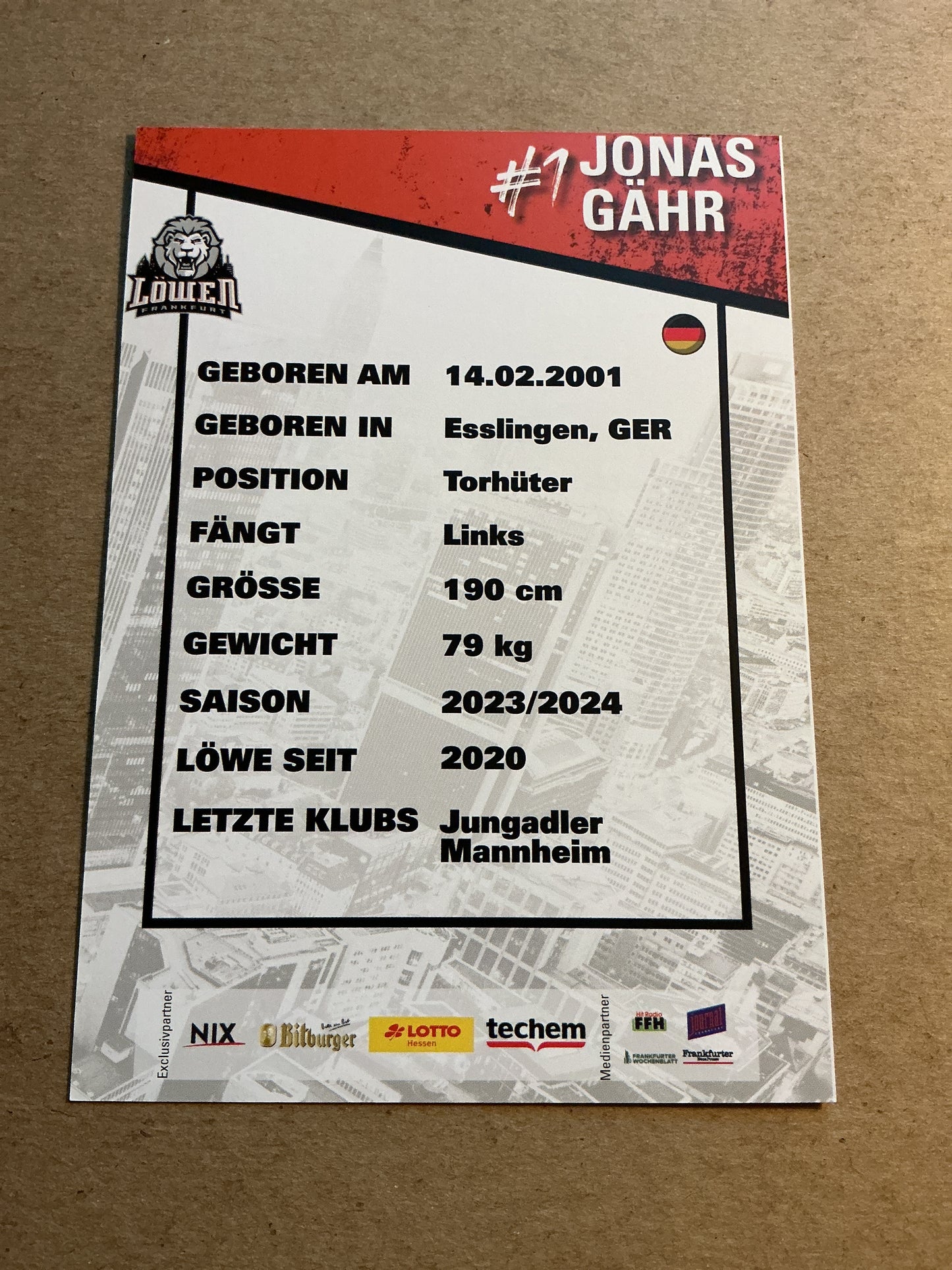 Jonas Gähr, Germany 🇩🇪 Löwen Frankfurt 2023/24 hand signed