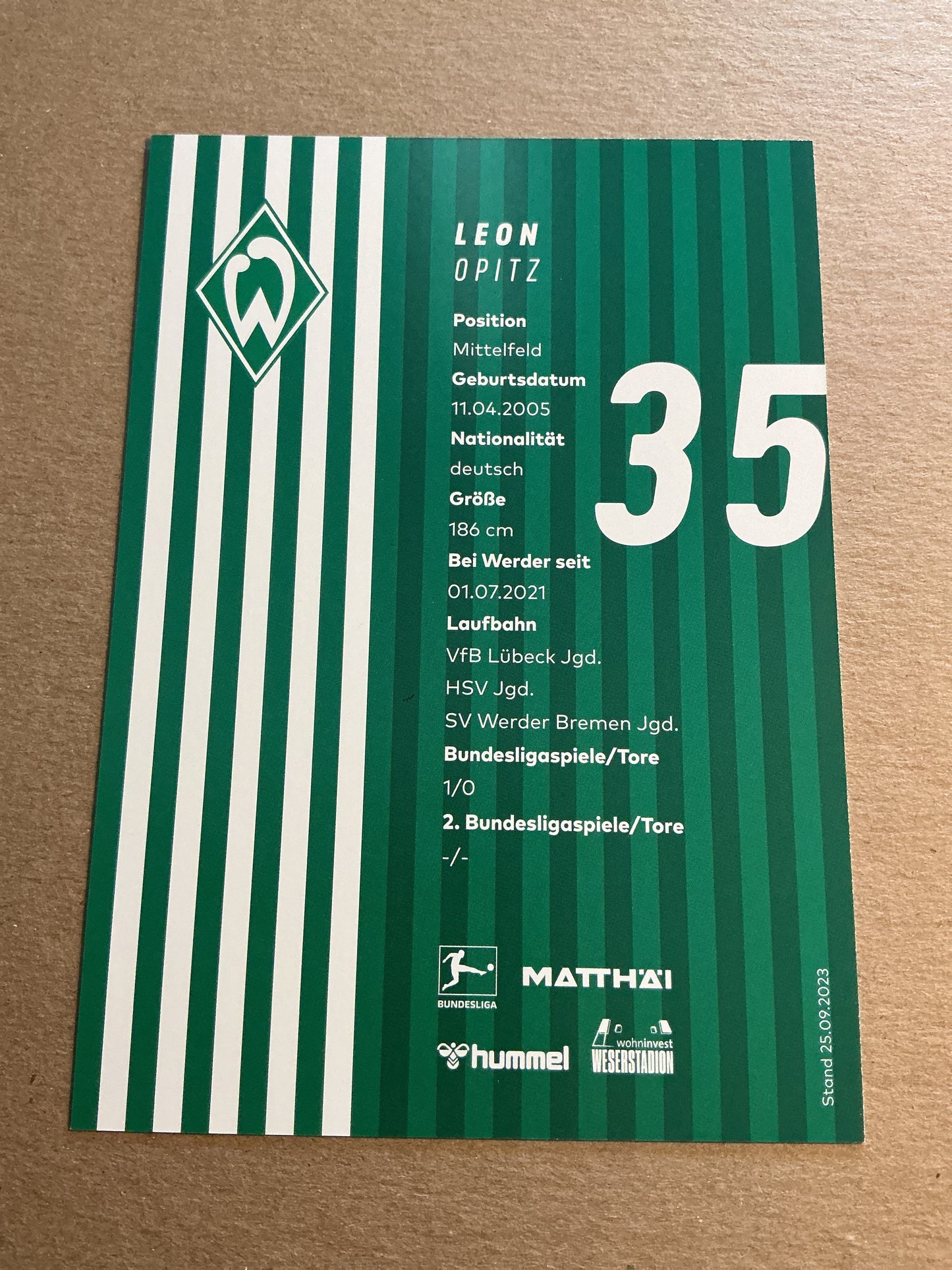 Leon Opitz, Germany 🇩🇪 SV Werder Bremen 2023/24 hand signed