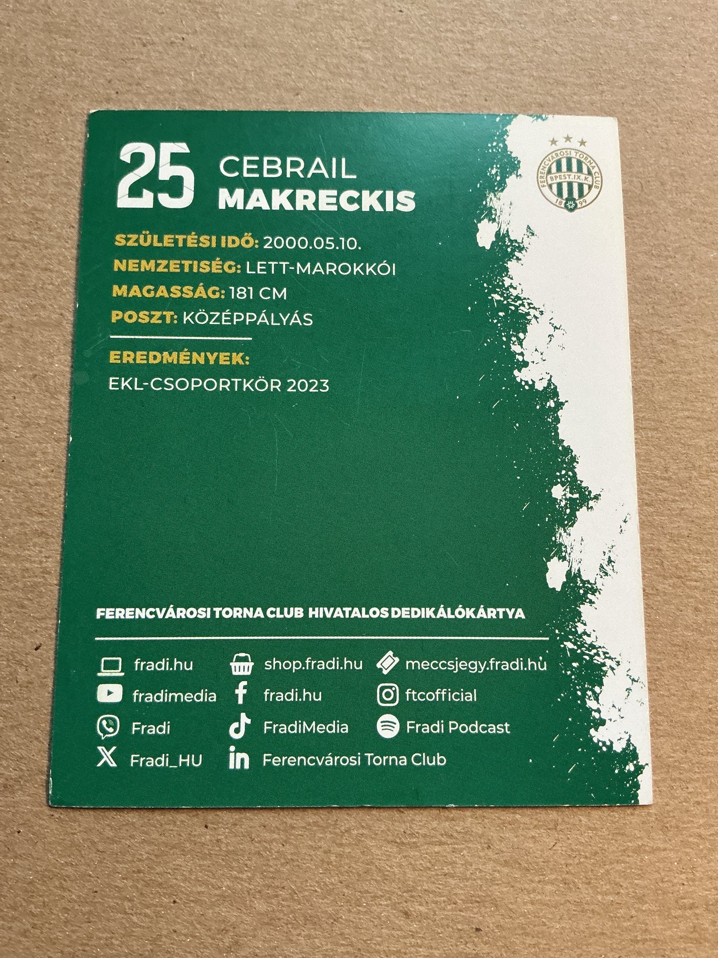 Cebrail Makreckis, Latvia 🇱🇻 Ferencváros TC 2023/24 hand signed