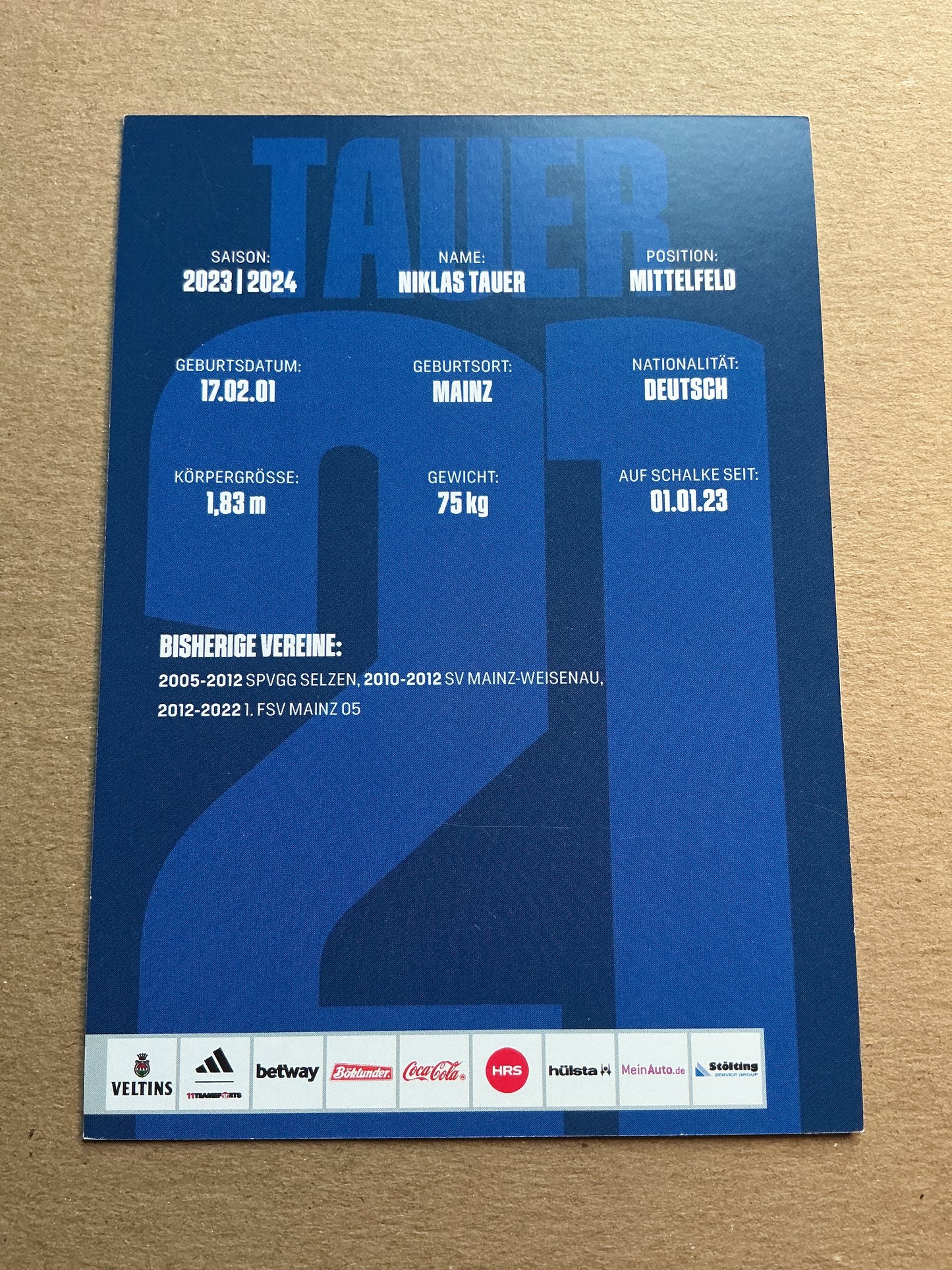 Niklas Tauer, Germany π©πͺ FC Schalke 04 2023/24 hand signed