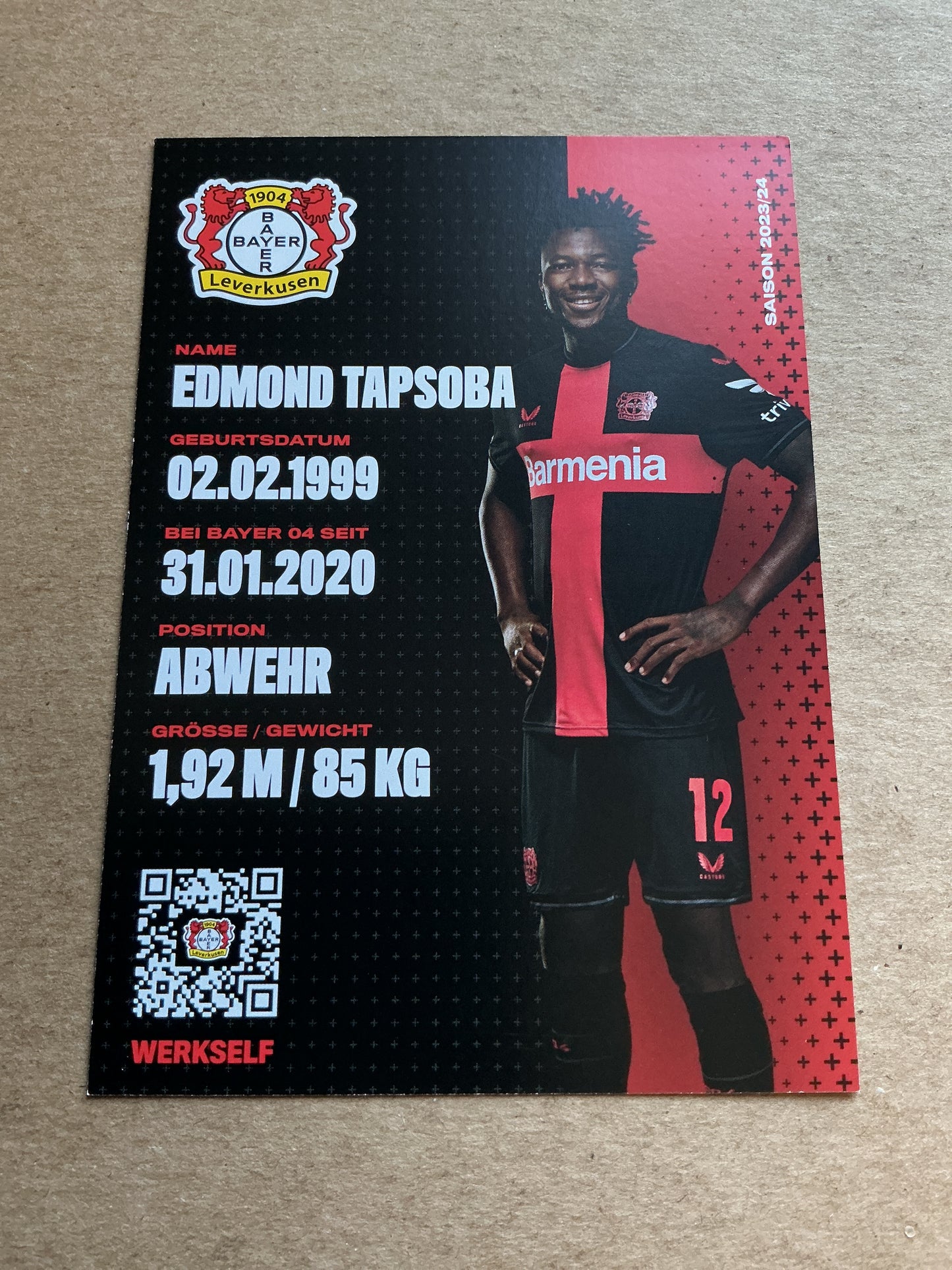 Edmond Tapsoba, Burkina Faso π§π« Bayer 04 Leverkusen 2023/24 hand signed