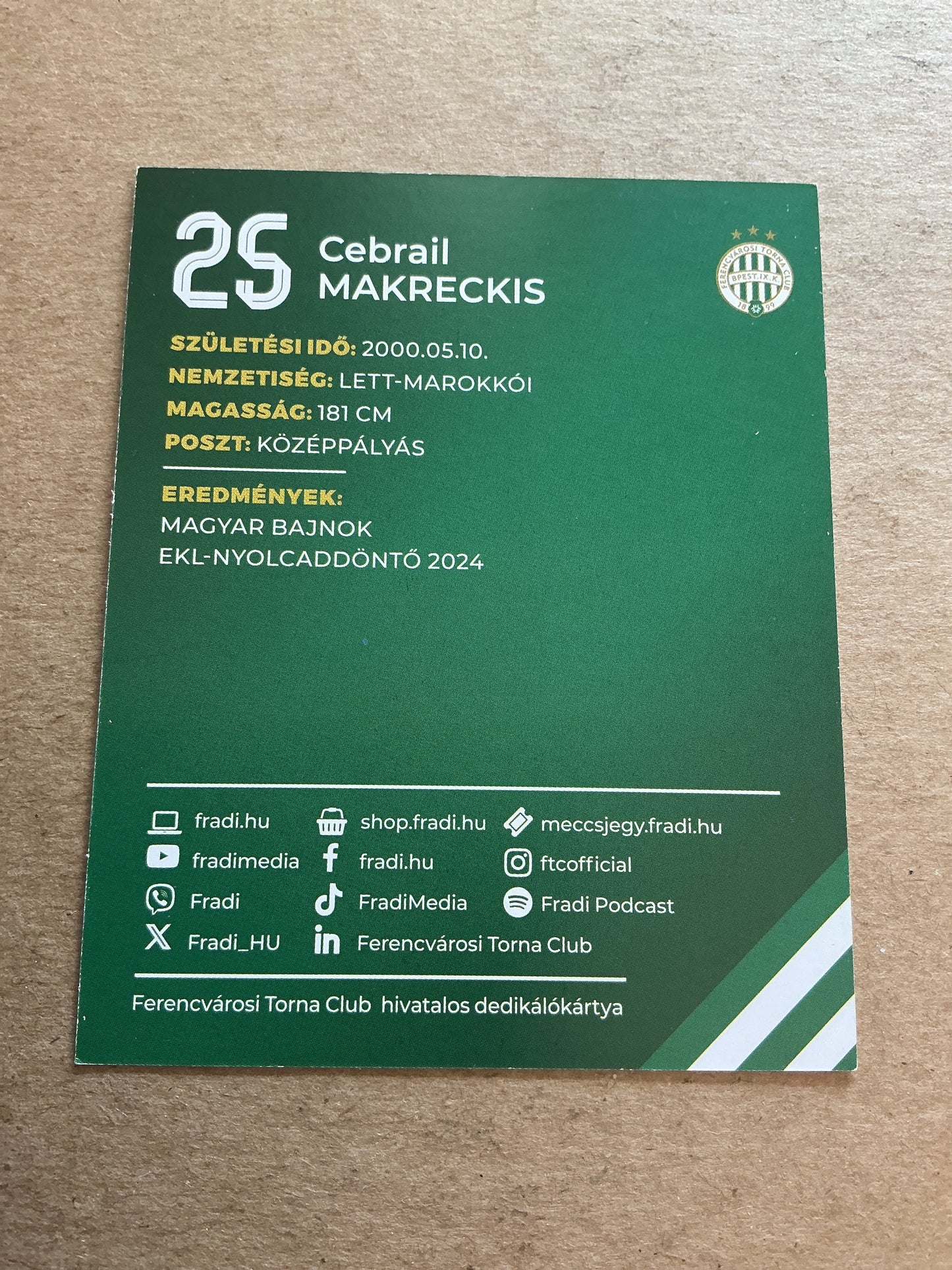 Cebrail Makreckis, Latvia 🇱🇻 Ferencvaros TC 2024/25 hand signed