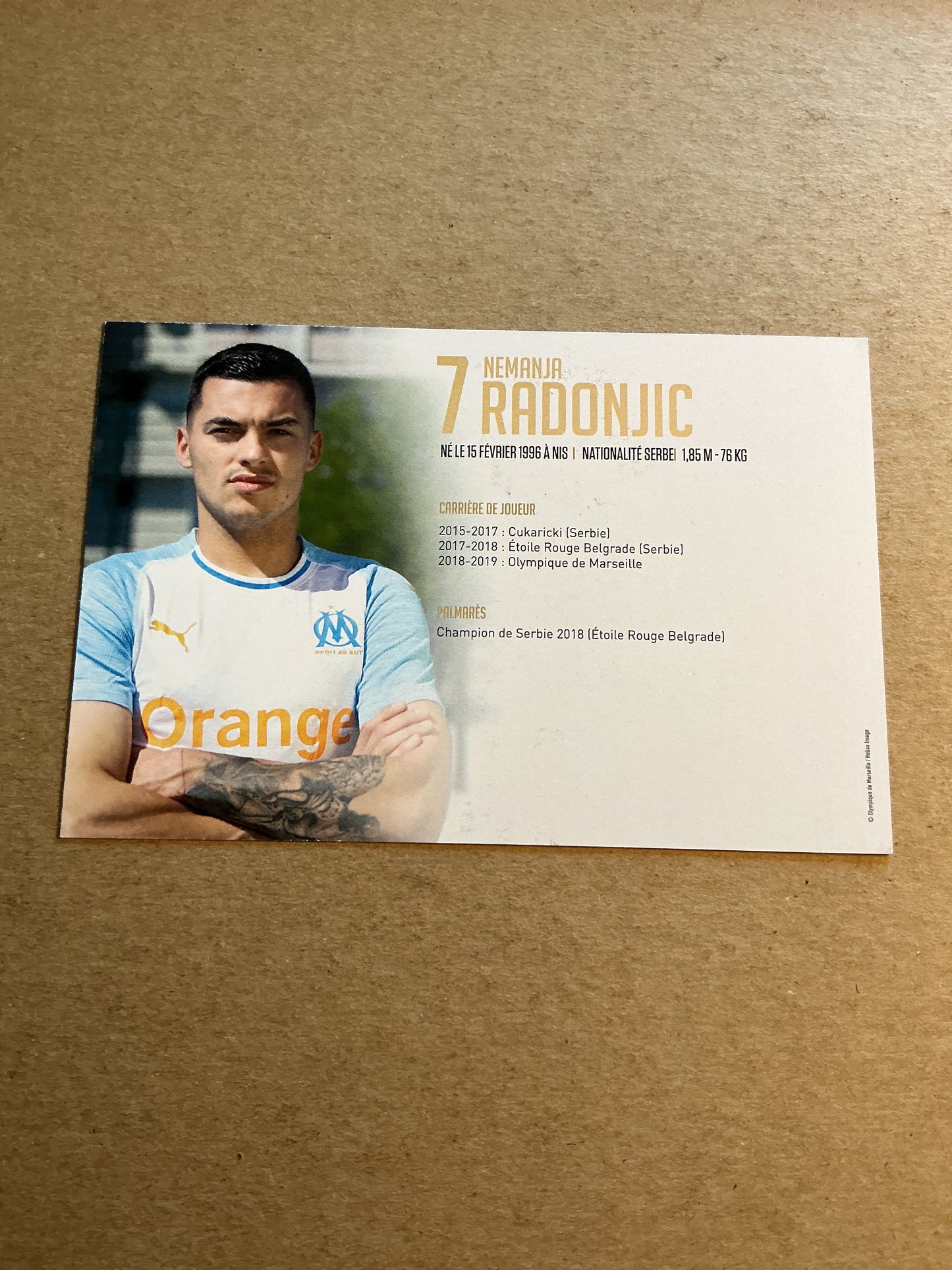 Nemanja Radonjic, Serbia 🇷🇸 Olympique Marseille 2018/19 hand signed