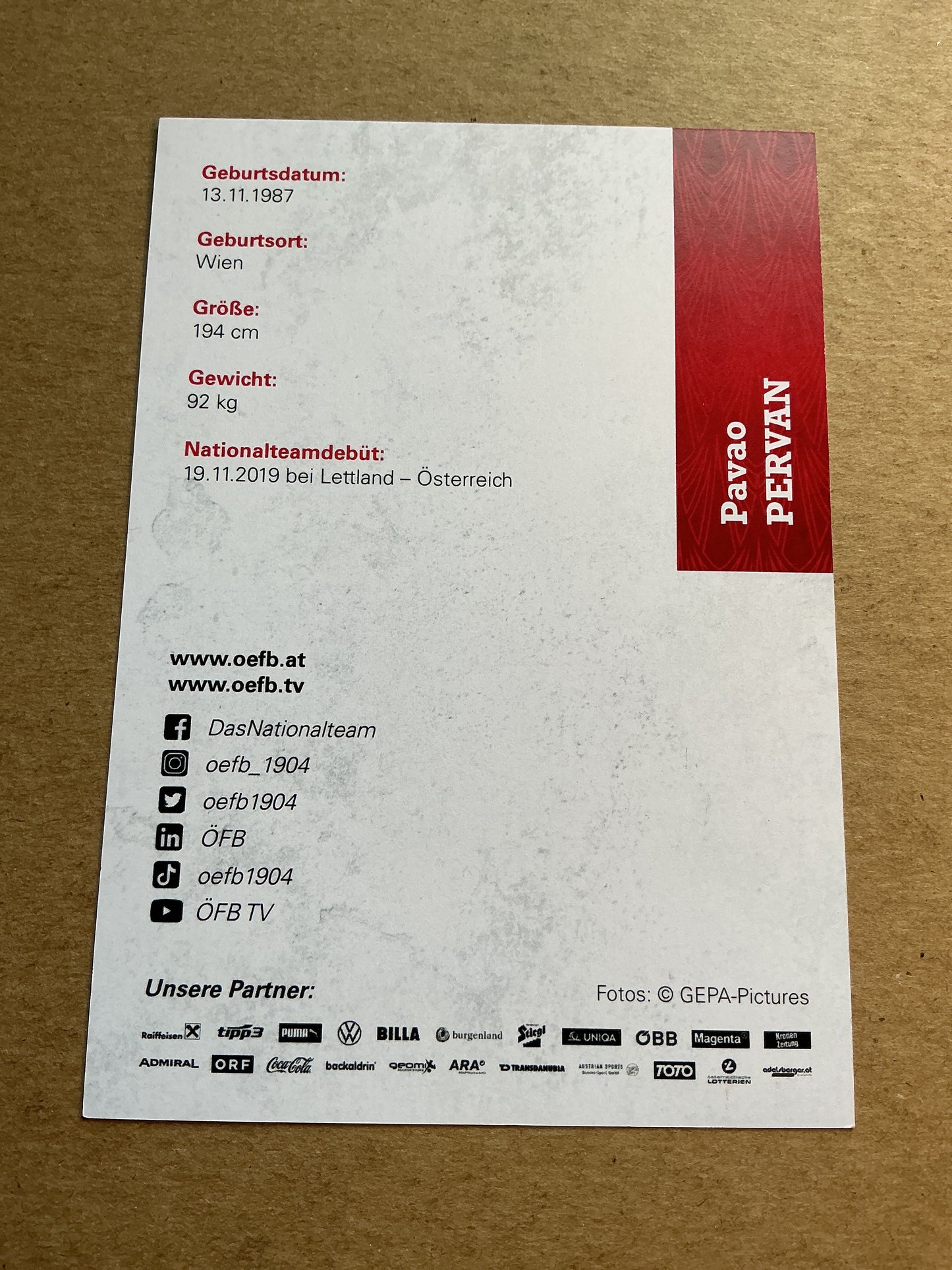 Pavao Pervan, Austria 🇦🇹 UEFA Euro Cup 2020 hand signed