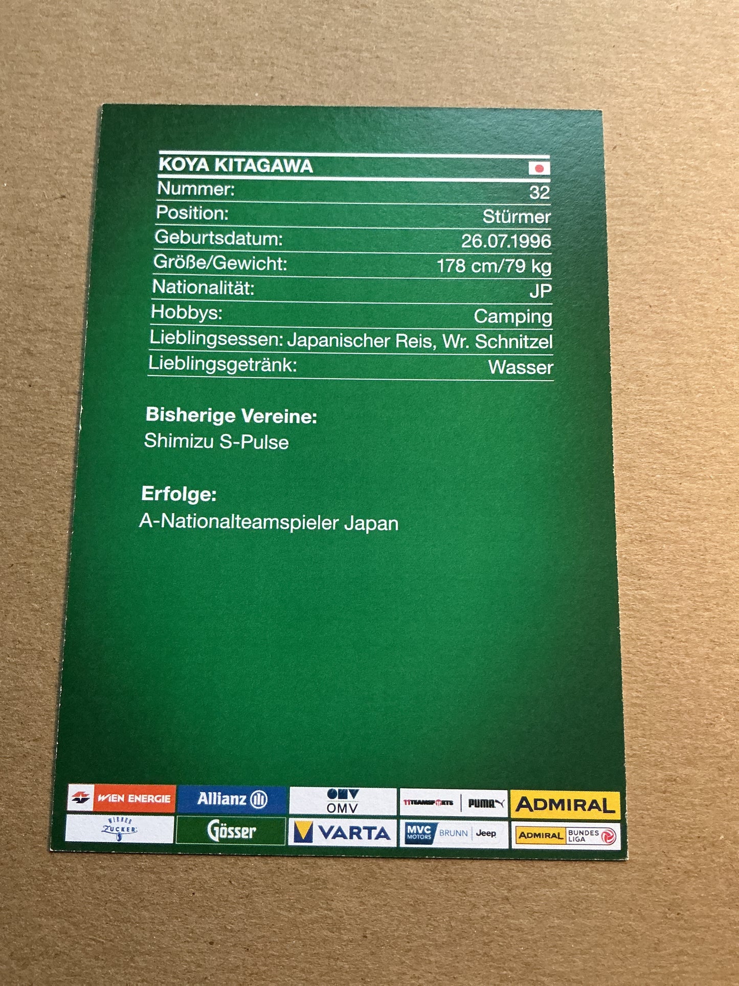 Koya Kitagawa, Japan 🇯🇵 Rapid Wien 2021/22 hand signed