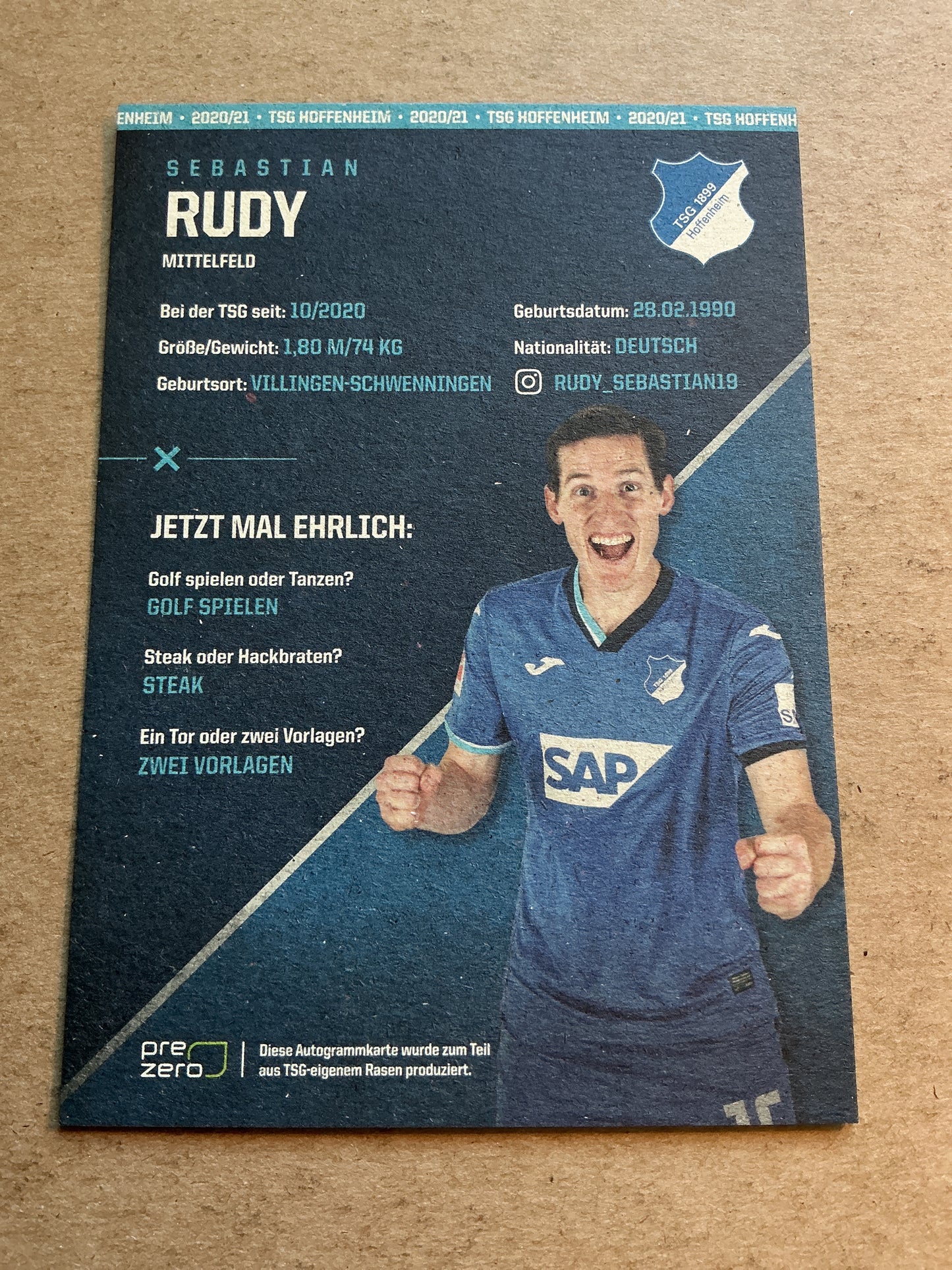 Sebastian Rudy, Germany π©πͺ TSG 1899 Hoffenheim 2020/21 hand signed