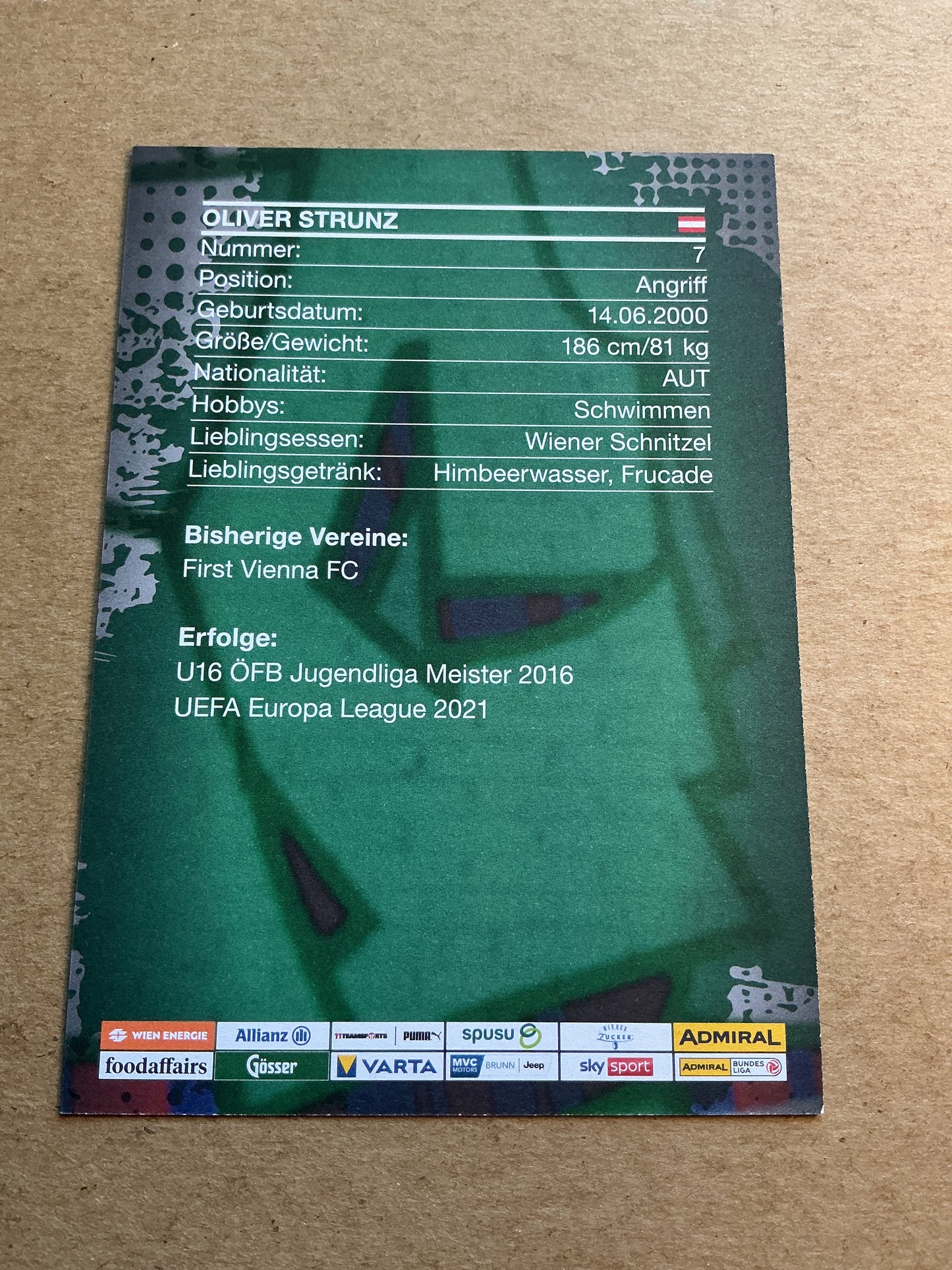 Oliver Strunz, Austria ๐ฆ๐น SK Rapid Wien 2023/24 hand signed