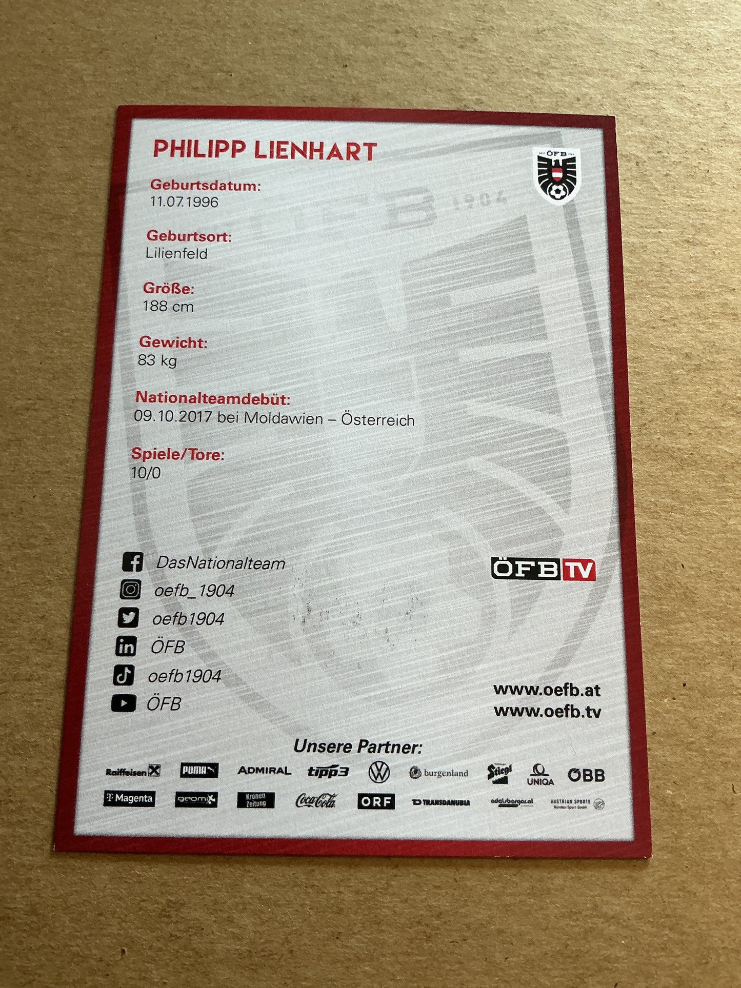 Philipp Lienhart, Austria 🇦🇹 2023 hand signed