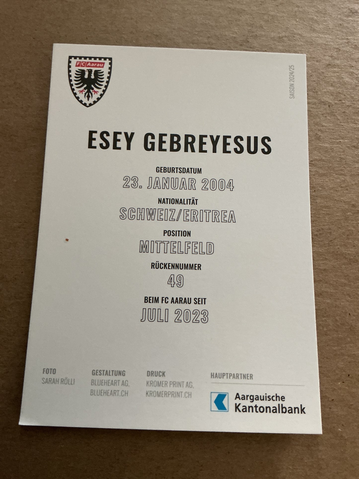 Esey Gebreyesus, Switzerland 🇨🇭 FC Aarau 2024/25 hand signed