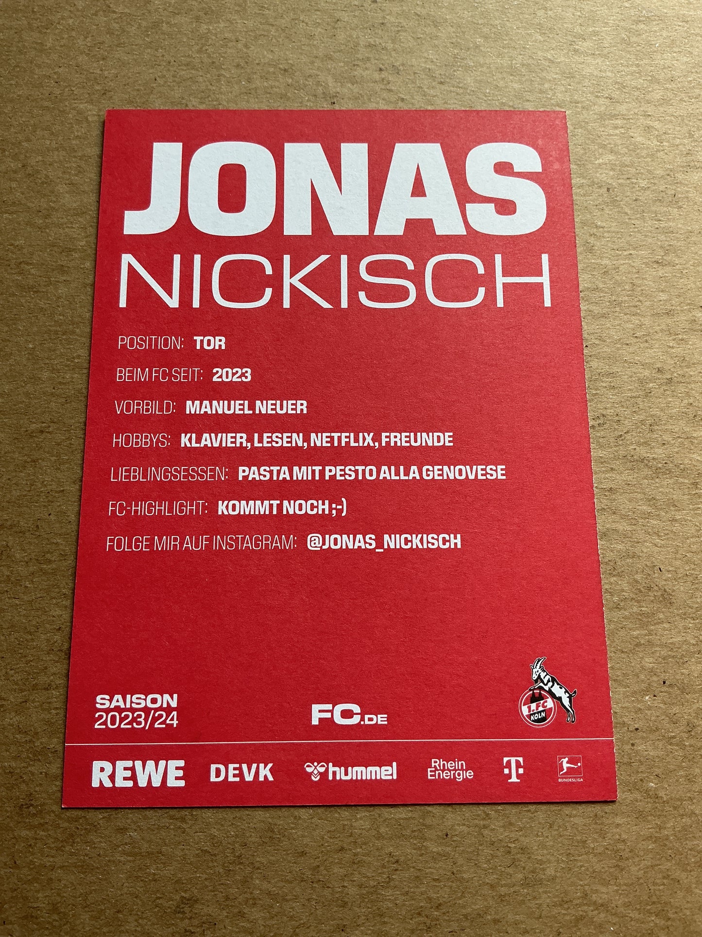 Jonas Nikisch, Germany 🇩🇪 1.FC Köln 2023/24 hand signed