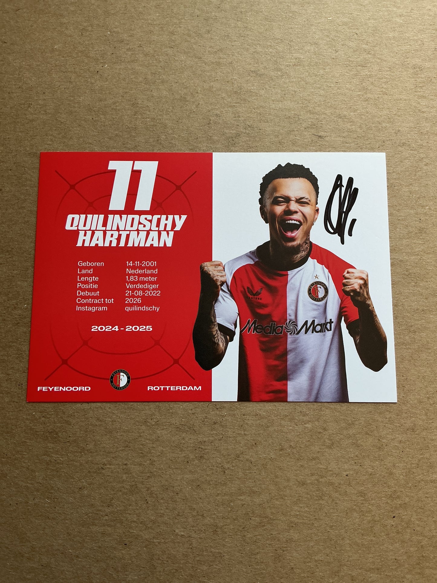 Quilindschy Hartman, Netherlands 🇳🇱 Feyenoord Rotterdam 2024/25 hand signed