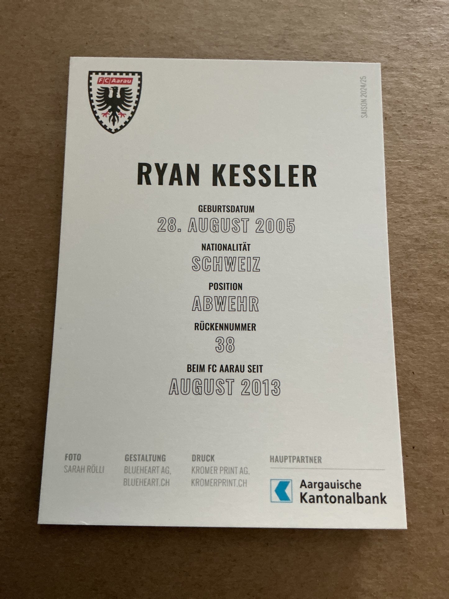 Ryan Kessler, Switzerland 🇨🇭 FC Aarau 2024/25 hand signed