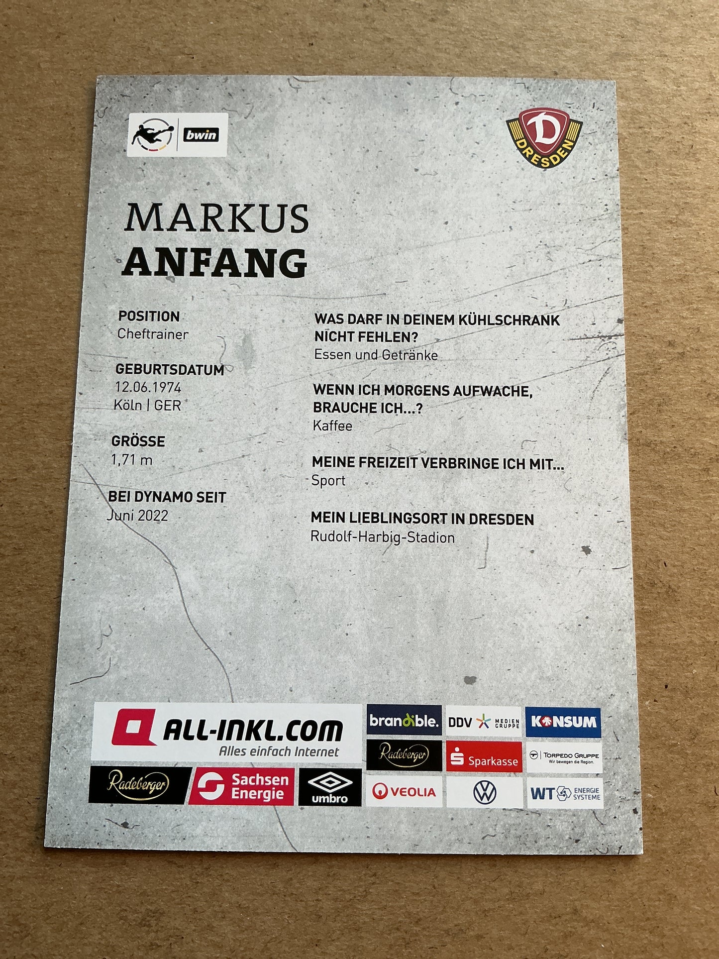 Markus Anfang, Germany π©πͺ Dynamo Dresden 2023/24 hand signed