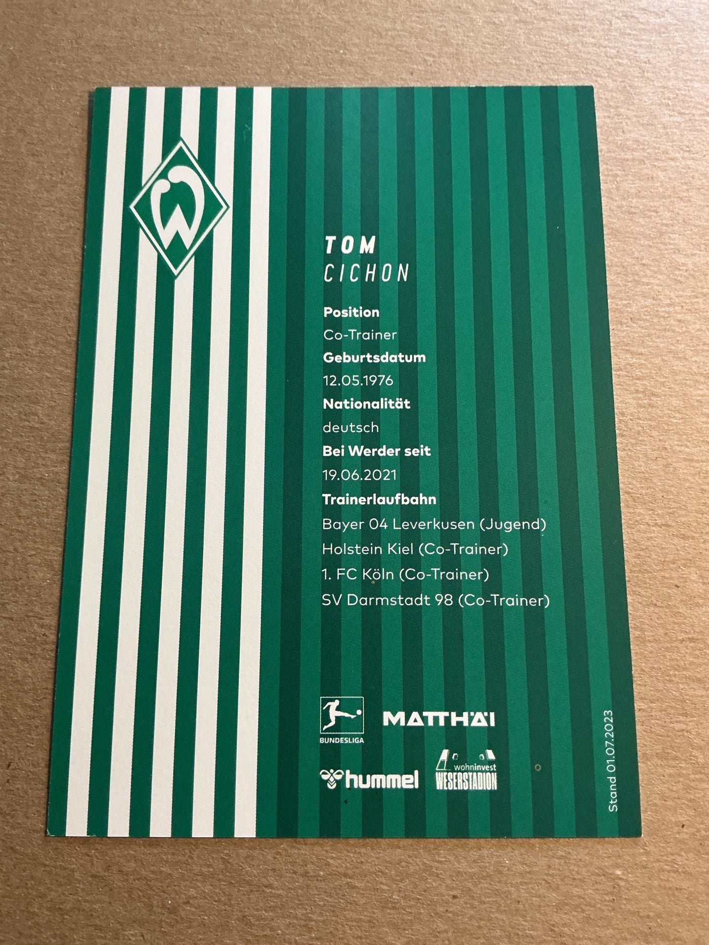 Tom Cichon, Germany 🇩🇪 SV Werder Bremen 2023/24 hand signed