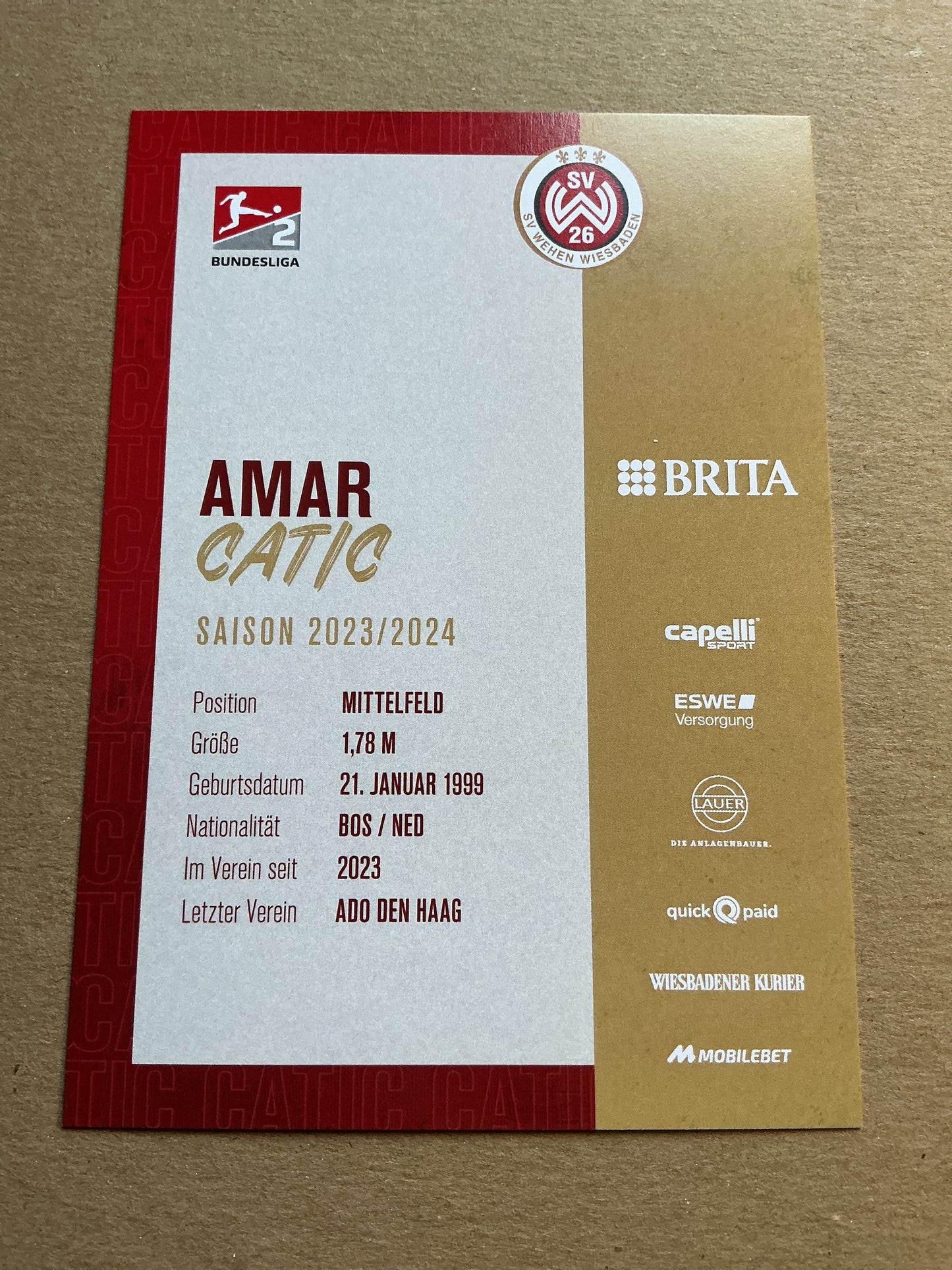 Amar Ćatić, Bosnia 🇧🇦 SV Wehen Wiesbaden 2023/24 hand signed