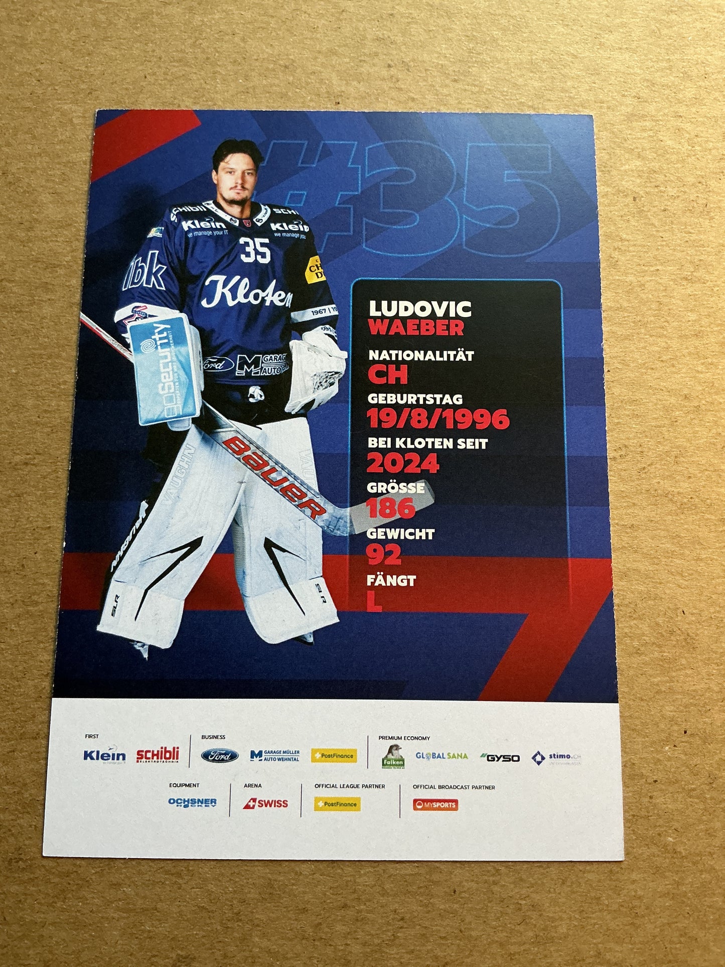 Ludovic Waeber, Switzerland 🇨🇭 EHC Kloten 2024/25 hand signed