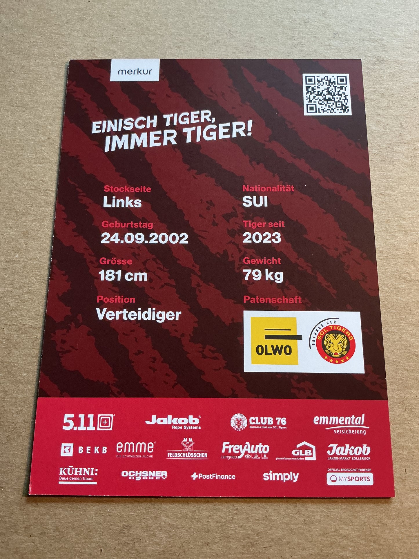 Noah Meier, Switzerland 🇨🇭 SCL Tigers 2024/25 hand signed