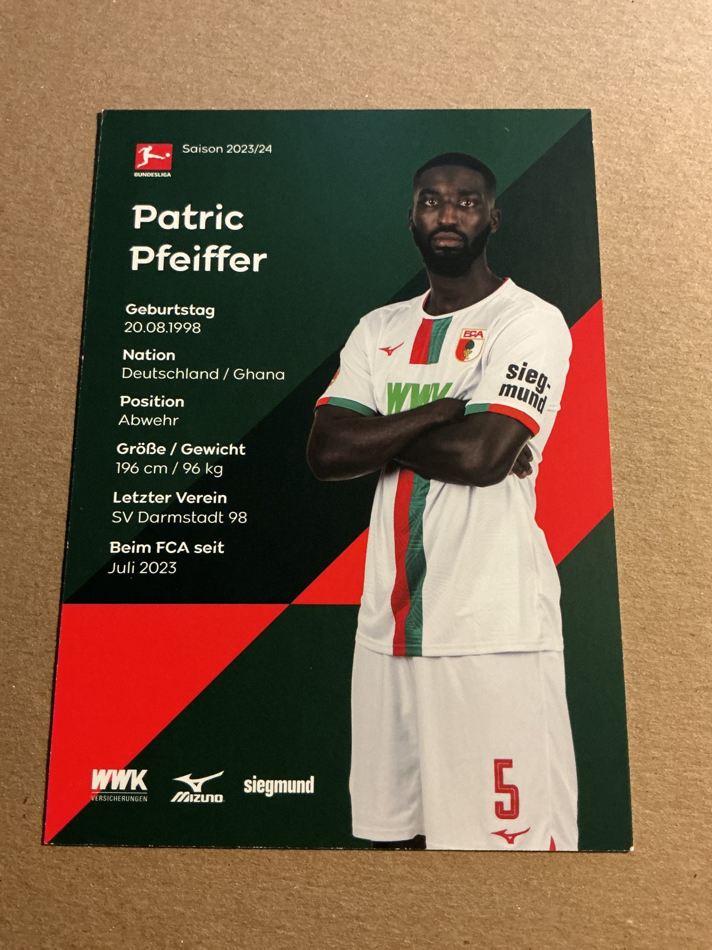 Patric Pfeifer, Germany 🇩🇪 FC Augsburg 2023/24 hand signed